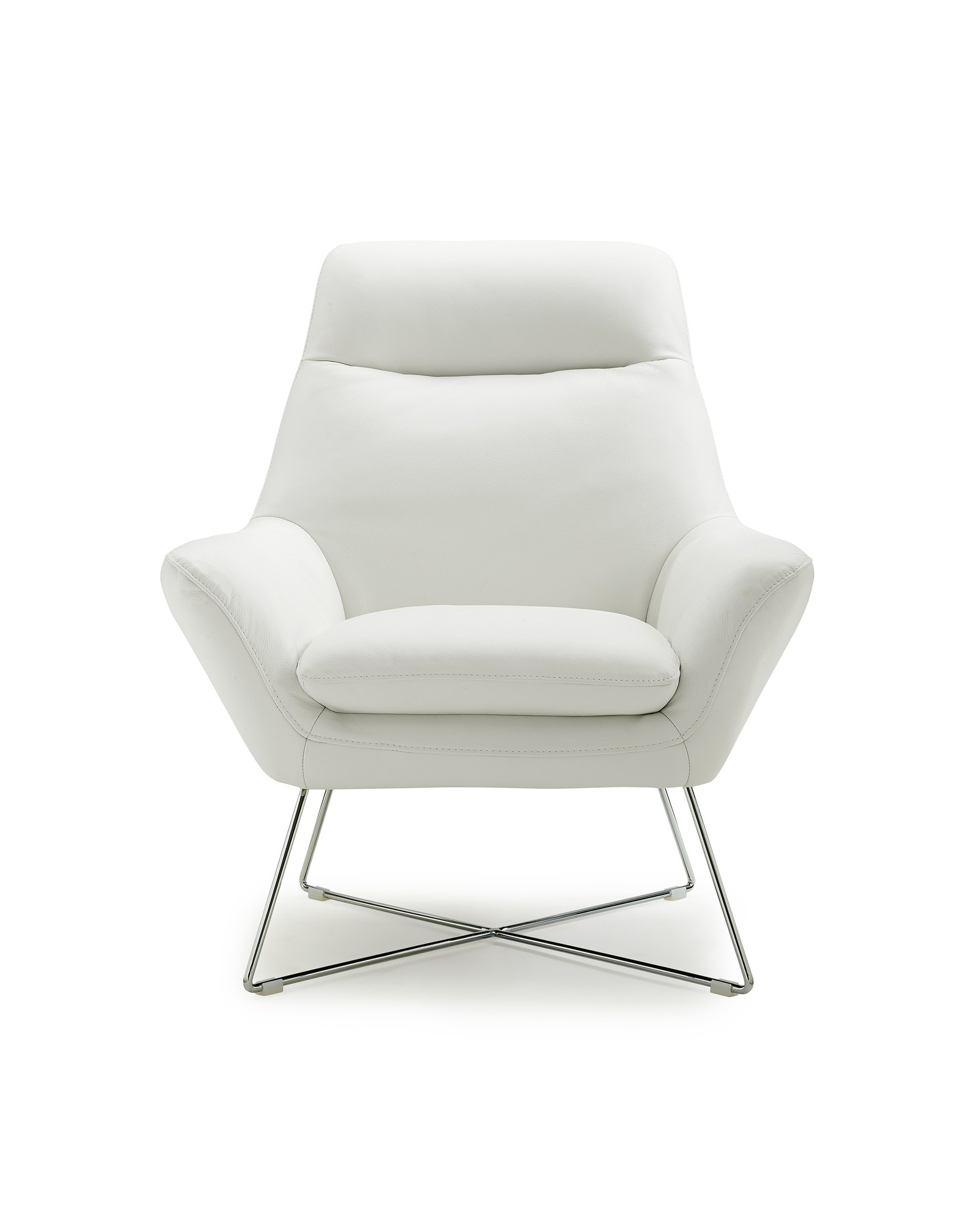 Chair White Top Grain Italian Leather Stainless Steel Legs