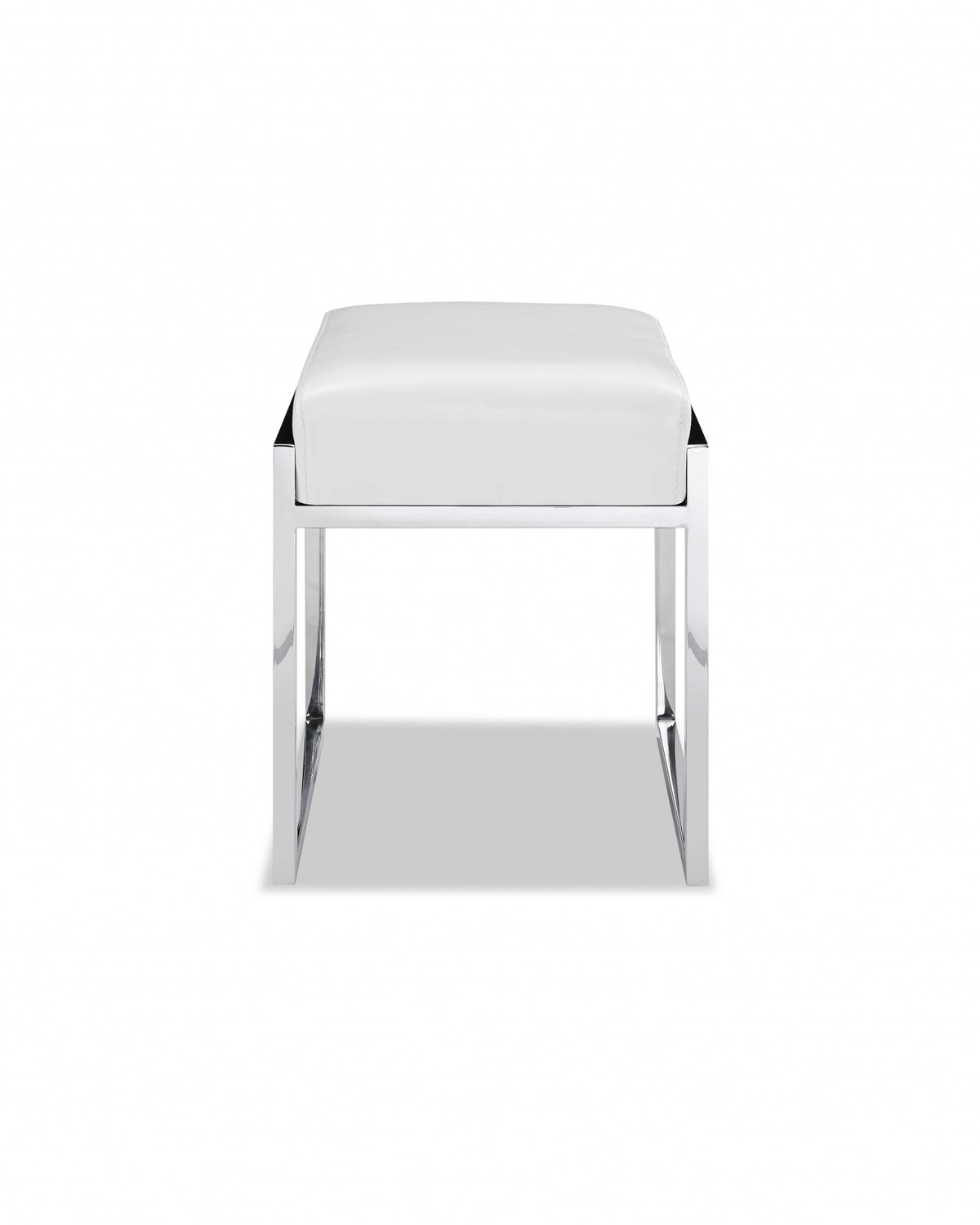 Ottoman White Faux Leather Stainless Steel Base