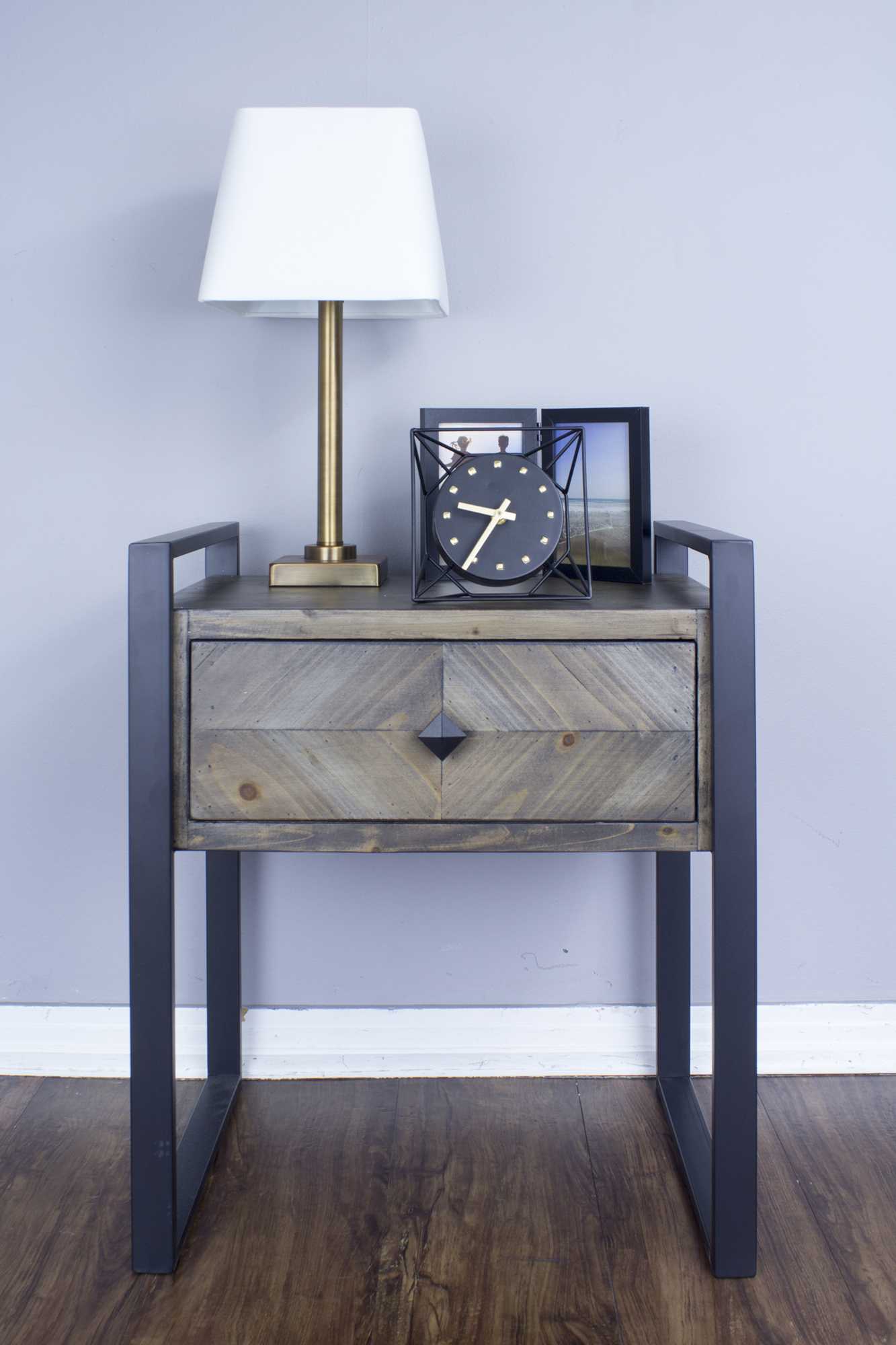 20" X 14.25" X 23.5" Brown Metal Wood MDF End Table with a Drawer