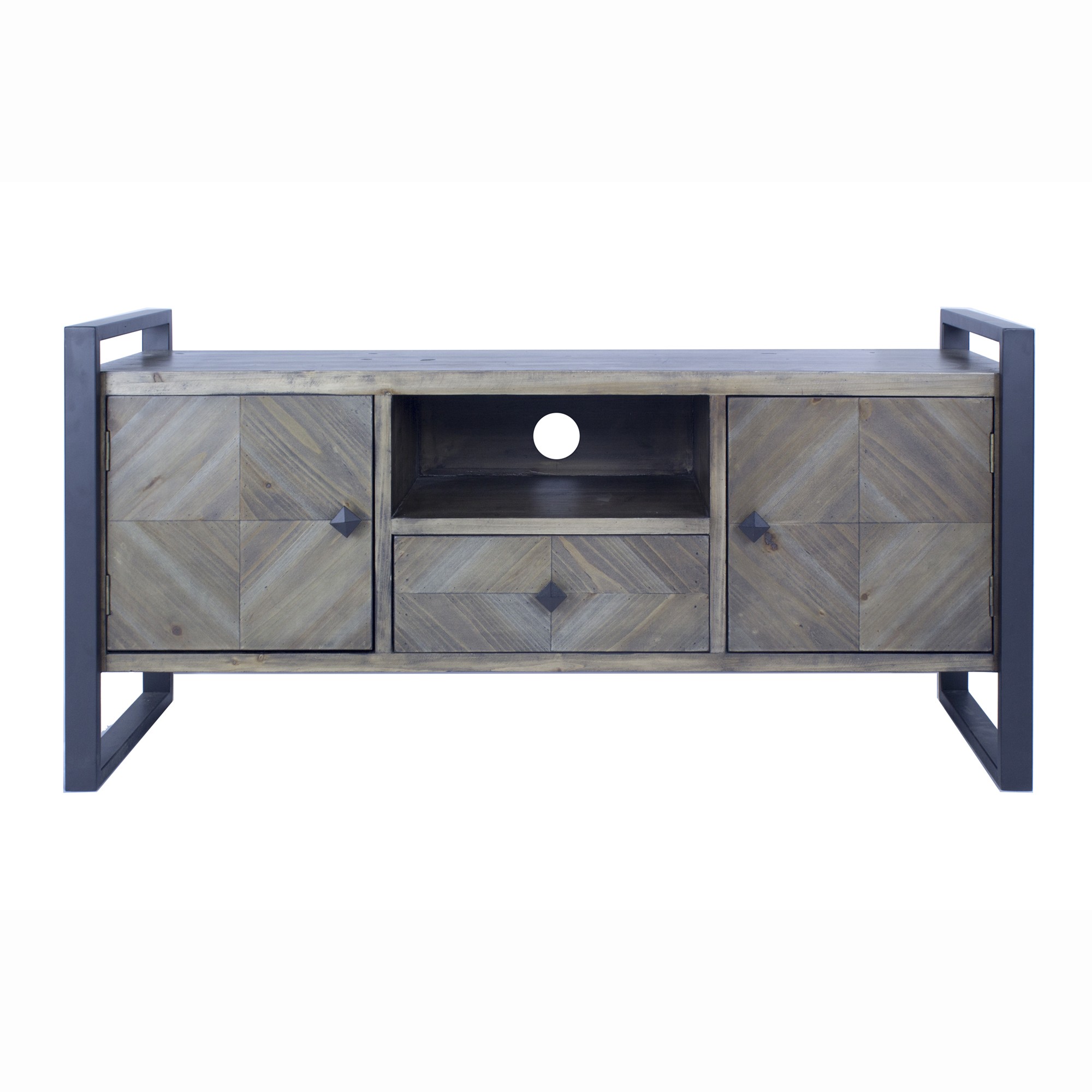 Natural White Metal Wood MDF TV Stand with a Drawer and Doors