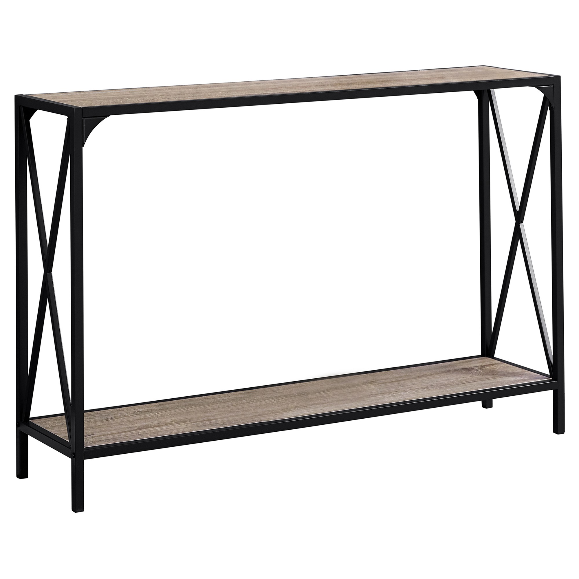 12" x 48" x 32" Dark Taupe Finish and Black Metal Accent Table