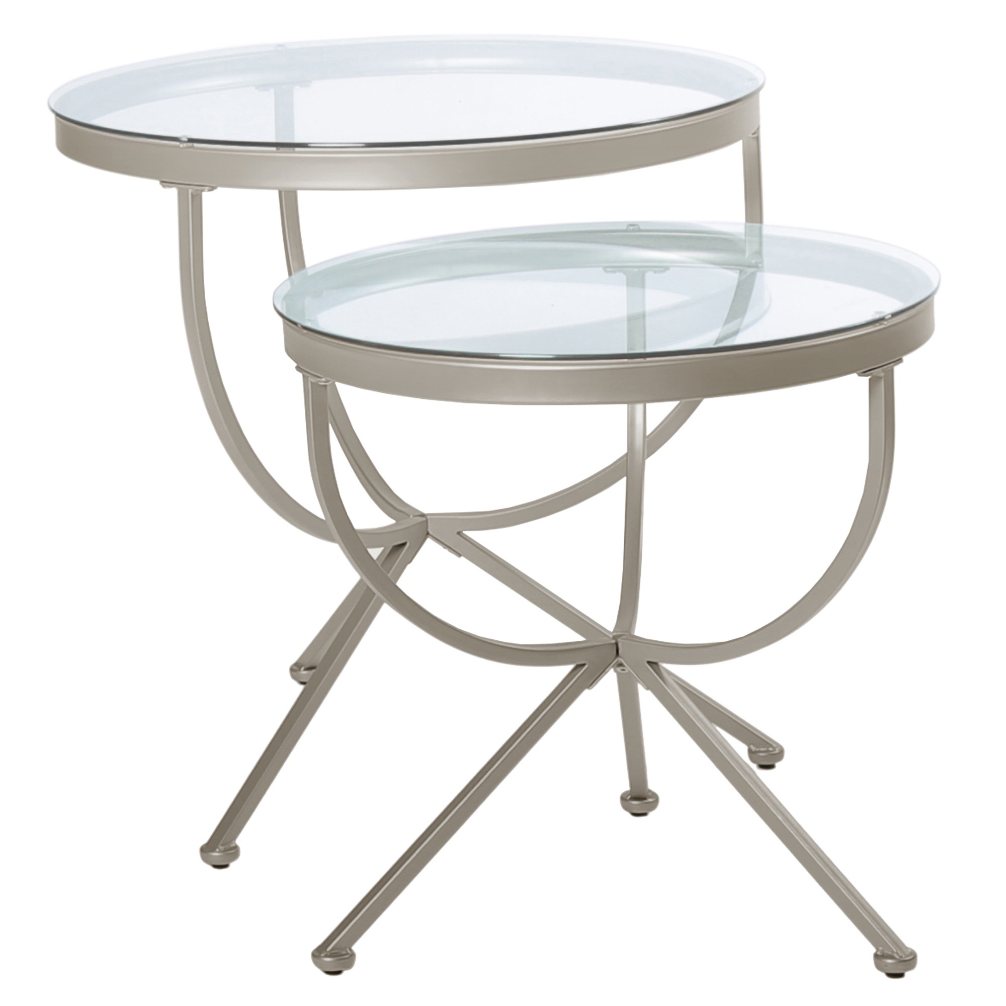 44" x 44" x 44.5" Clear Tempered Glass and Silver Metal Nesting Table Set - Set of 2