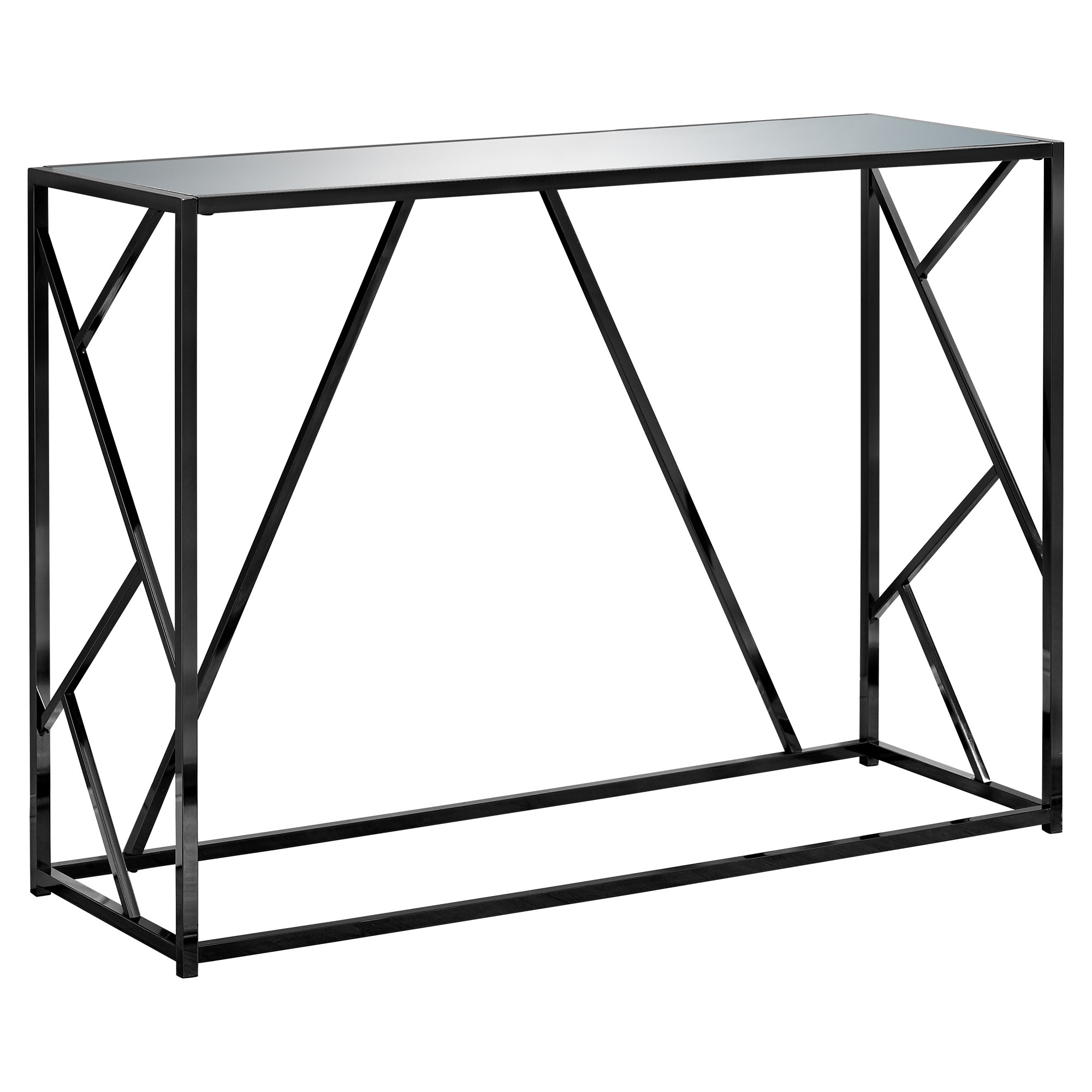 15.75" x 44" x 32" Black Metal Glass Particle Board Accent Table with a Mirror Top