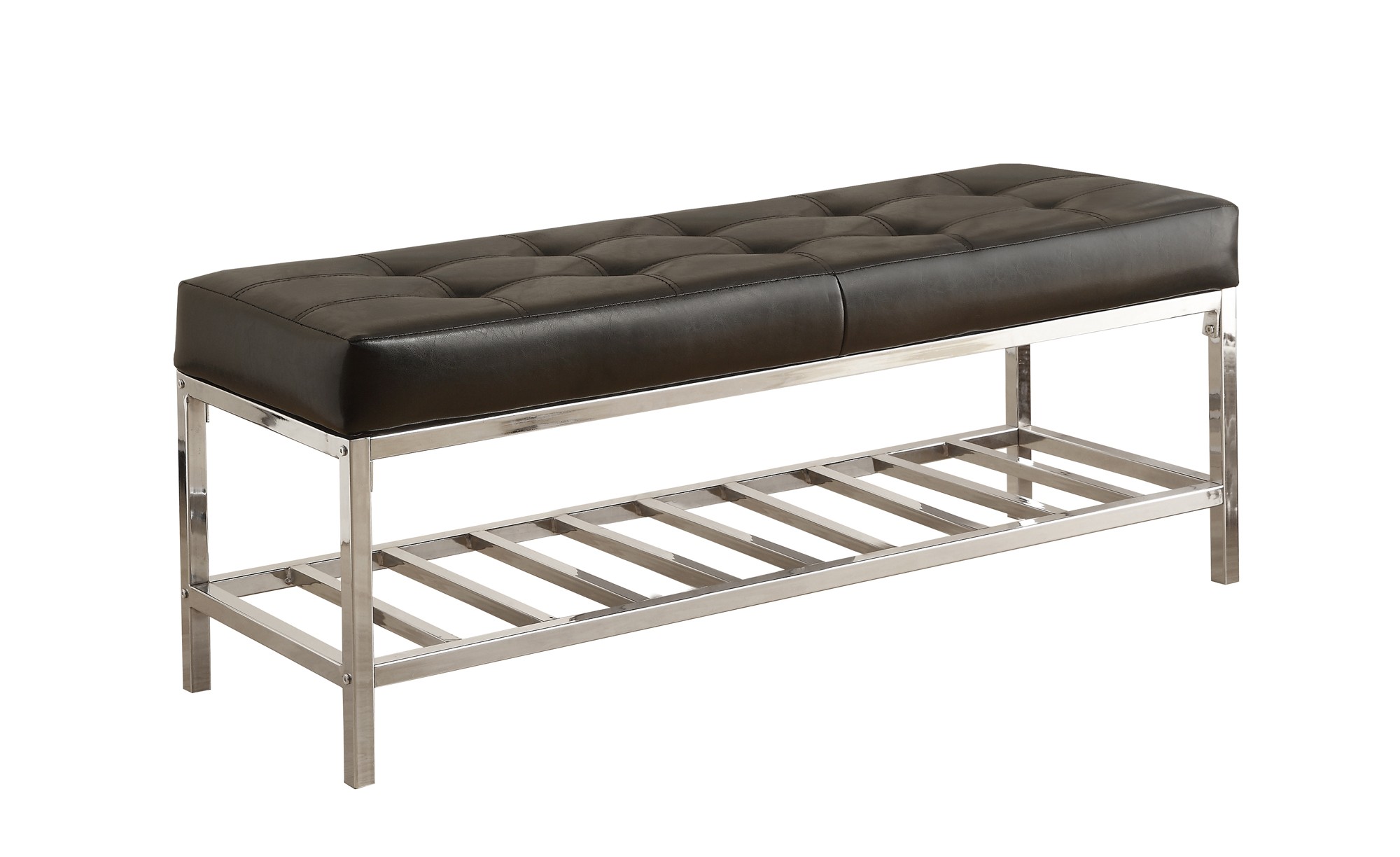 16.5" x 48.5" x 18" Black Leather LookChrome Metal Bench