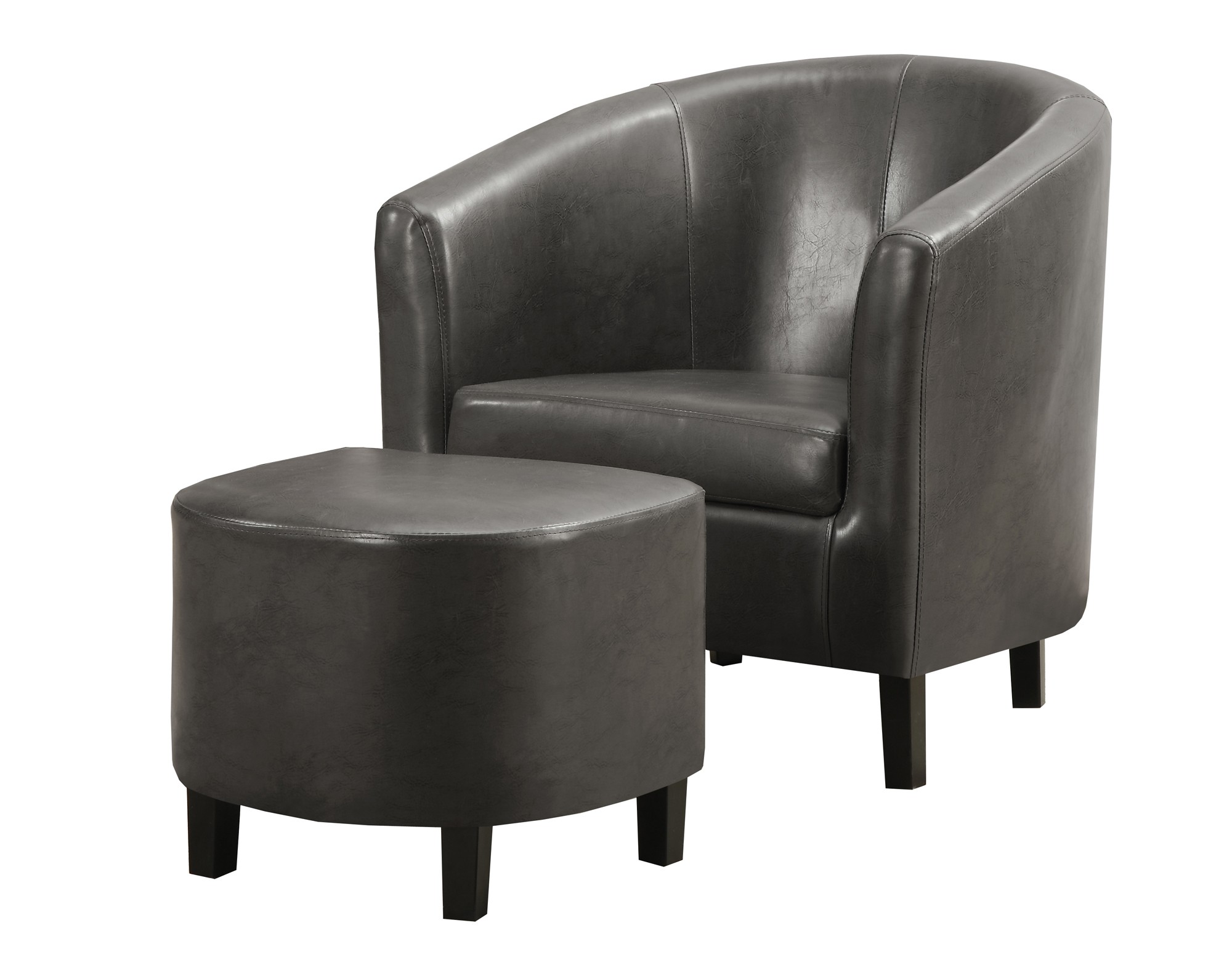 45.5" x 49" x 45.5" Charcoal Black Leather-Look Foam Accent Chair with Solid Wood Frame