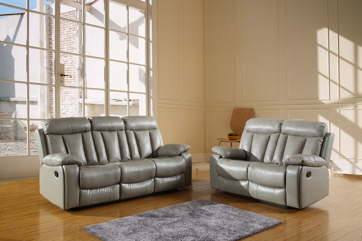 63'' X 39'' X 42'' Modern Gray Leather Sofa And Loveseat