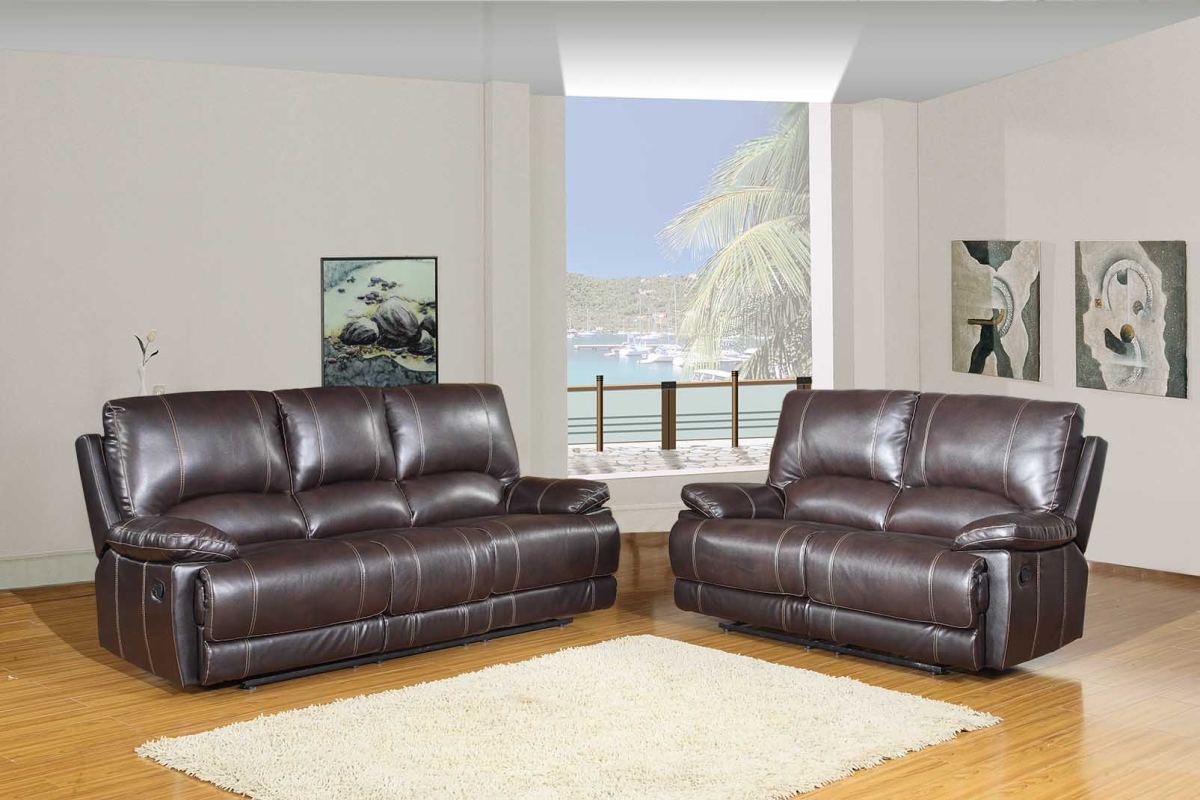 76'' X 40'' X 41'' Modern Brown Leather Sofa And Loveseat