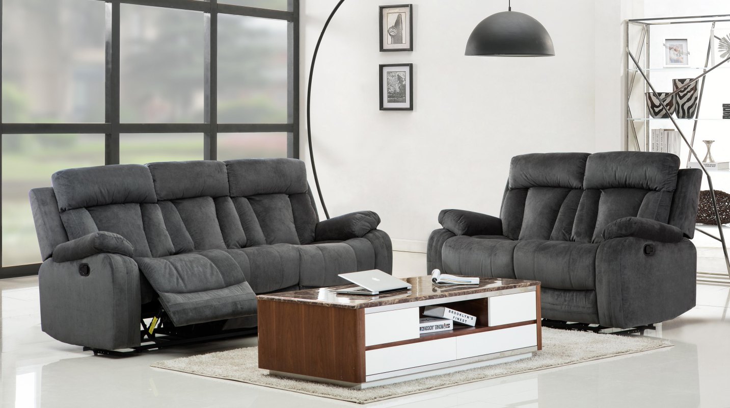 68'' X 38'' Modern Gray Leather Sofa And Loveseat