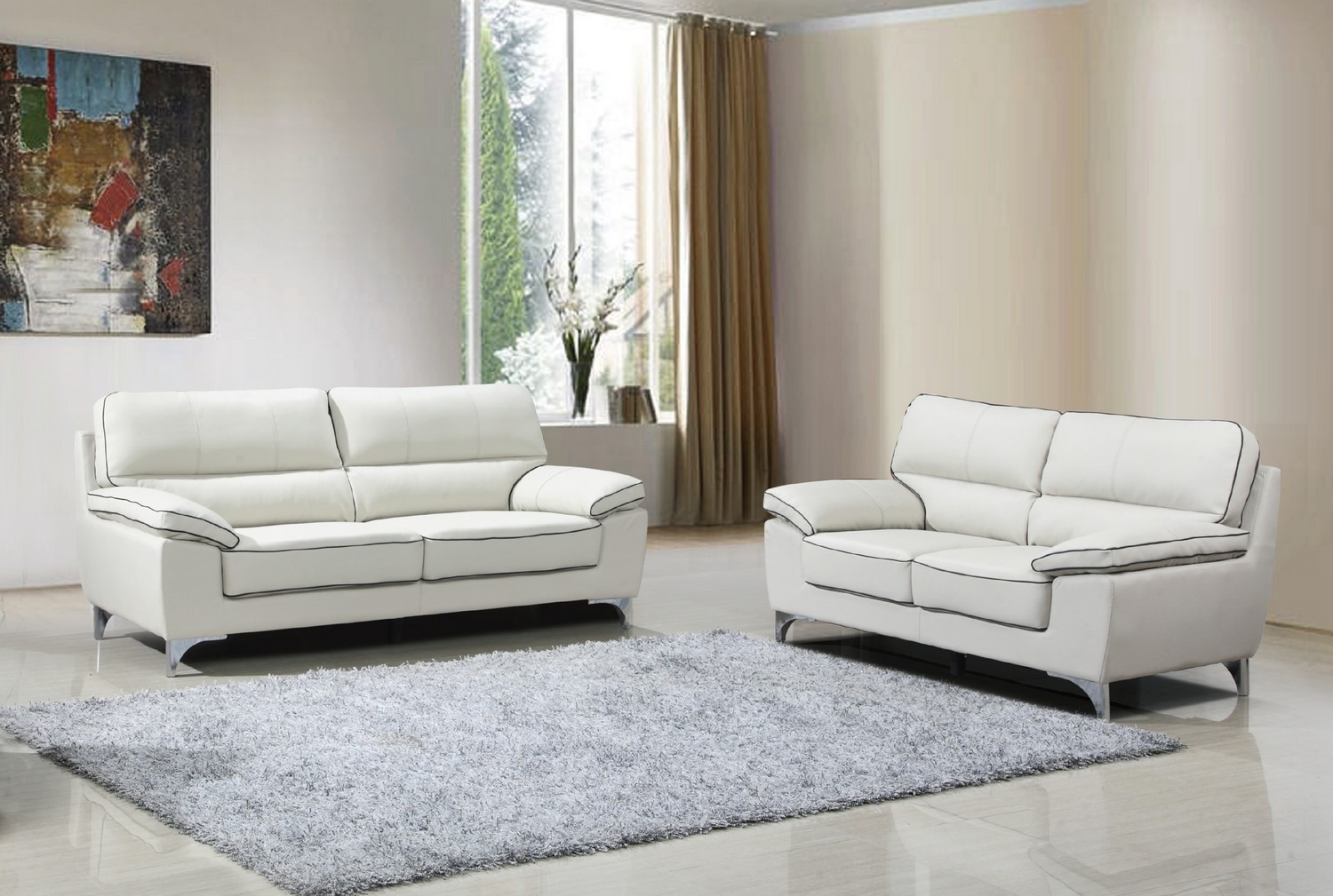 64'' X 36'' X 37'' Modern Light Gray Leather Sofa And Loveseat