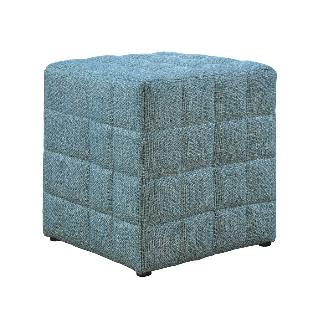 16.75" x 16.75" x 17" Light Blue Linen Look Fabric Ottoman