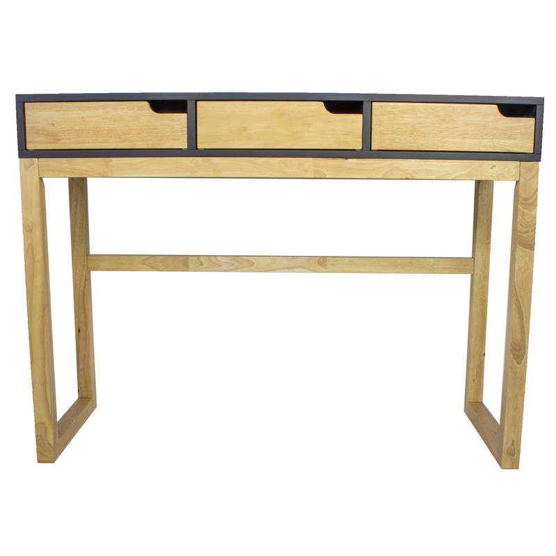 43" X 16" X 32" Black & Natural Solid Wood Three Drawer Console Table