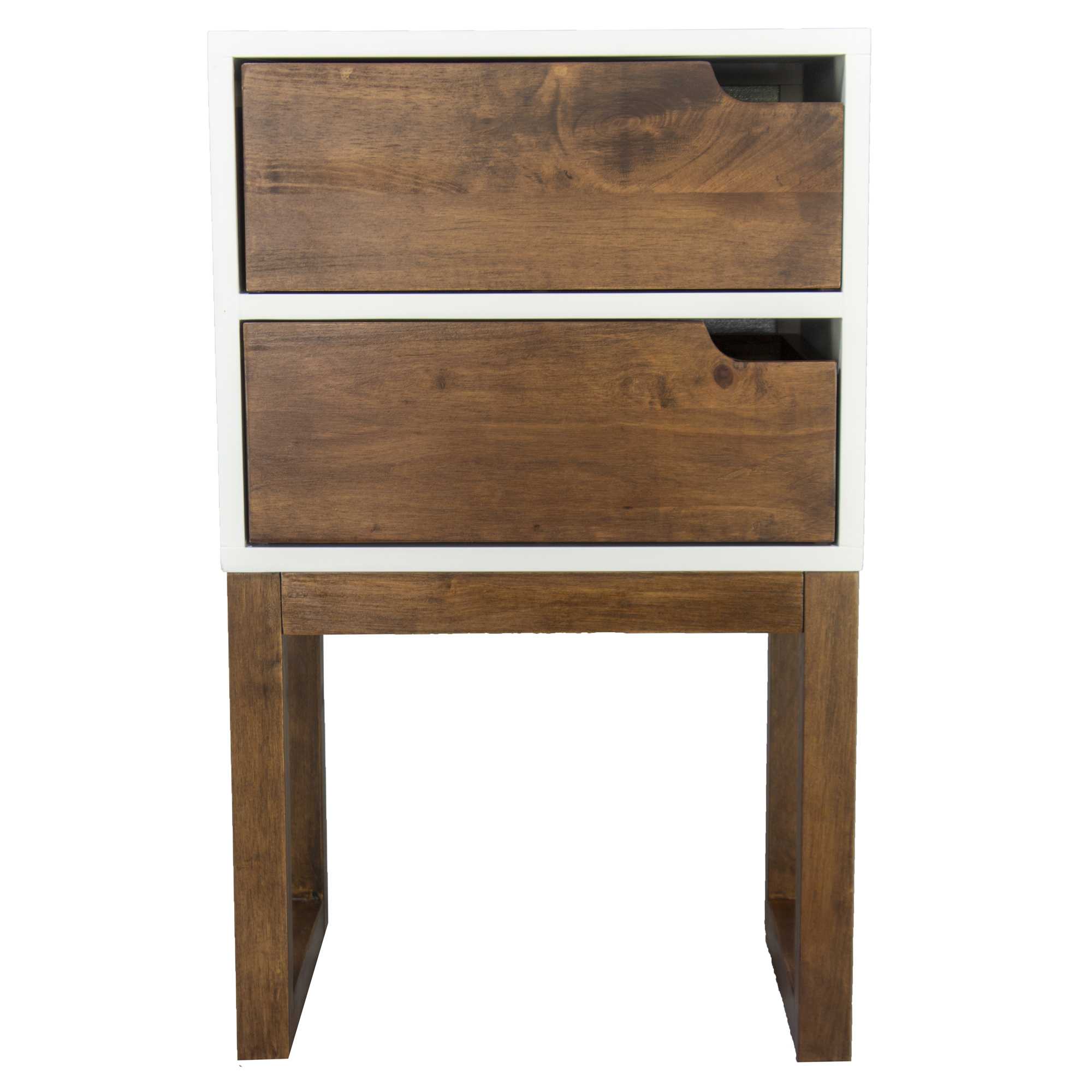 16" X 12" X 26" White and Mocha Solid Wood Two Drawer Side Table