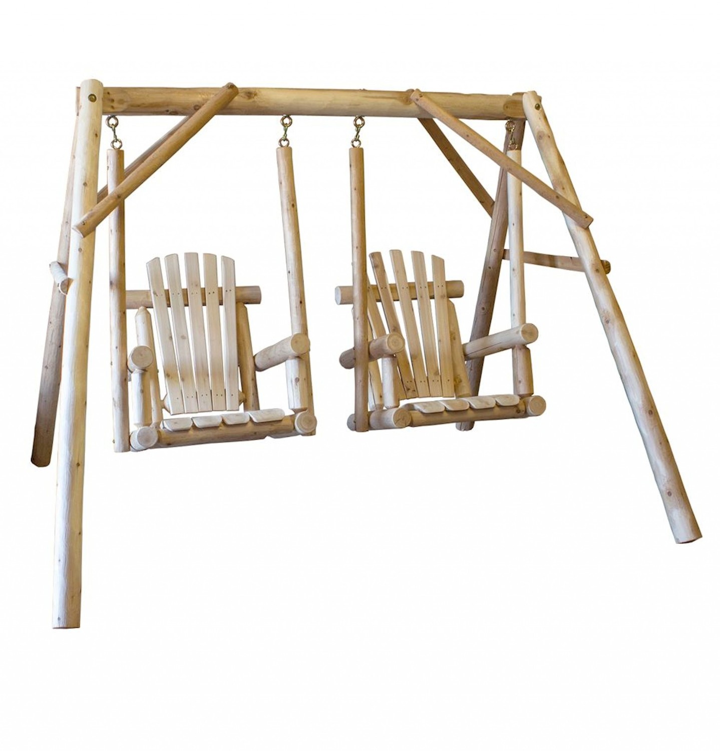 87" X 70" X 65" Natural Wood Double Chair Swing