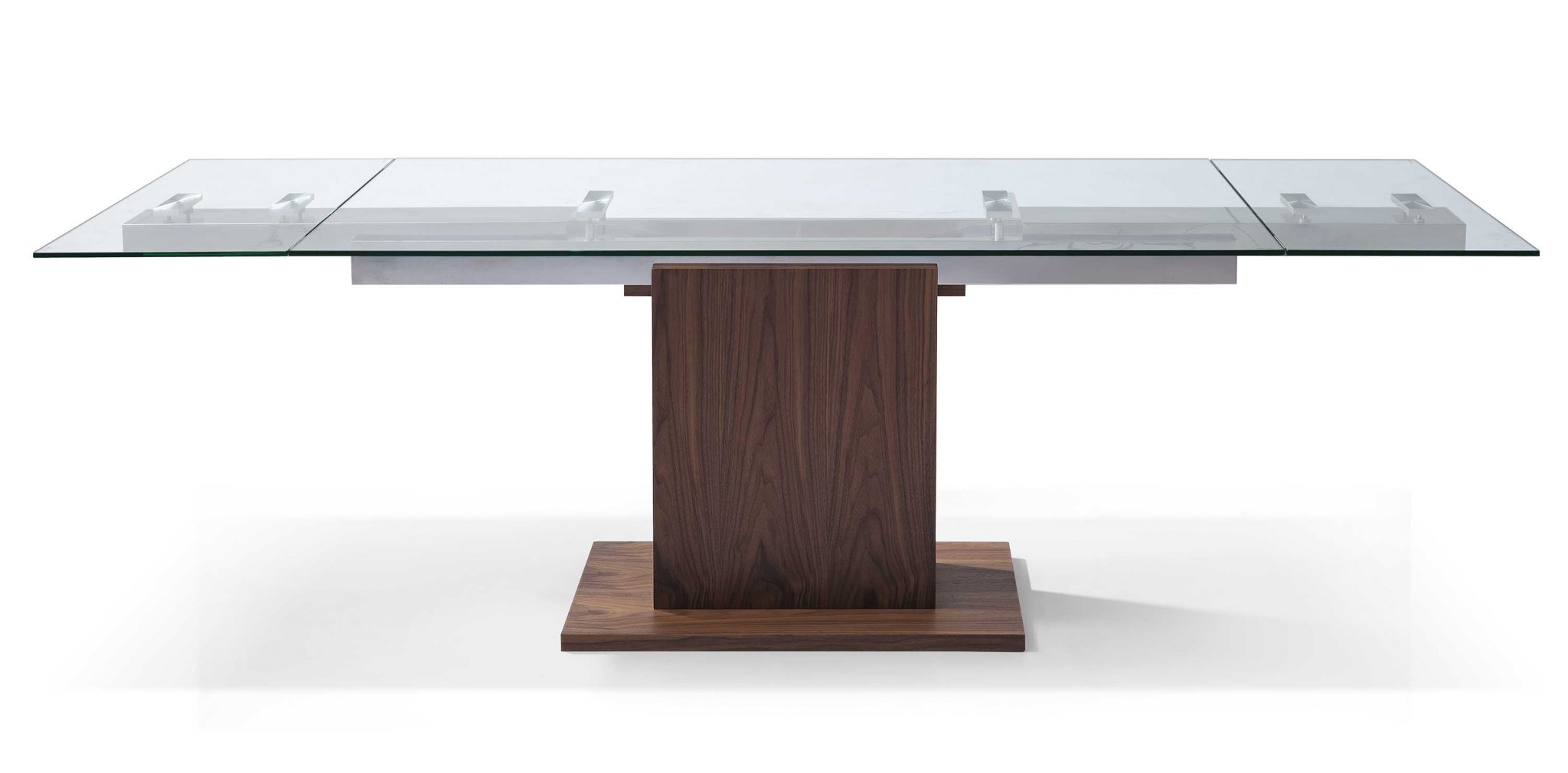 63" X 35" X 30" Walnut Glass Stainless Steel Extendable Dining Table