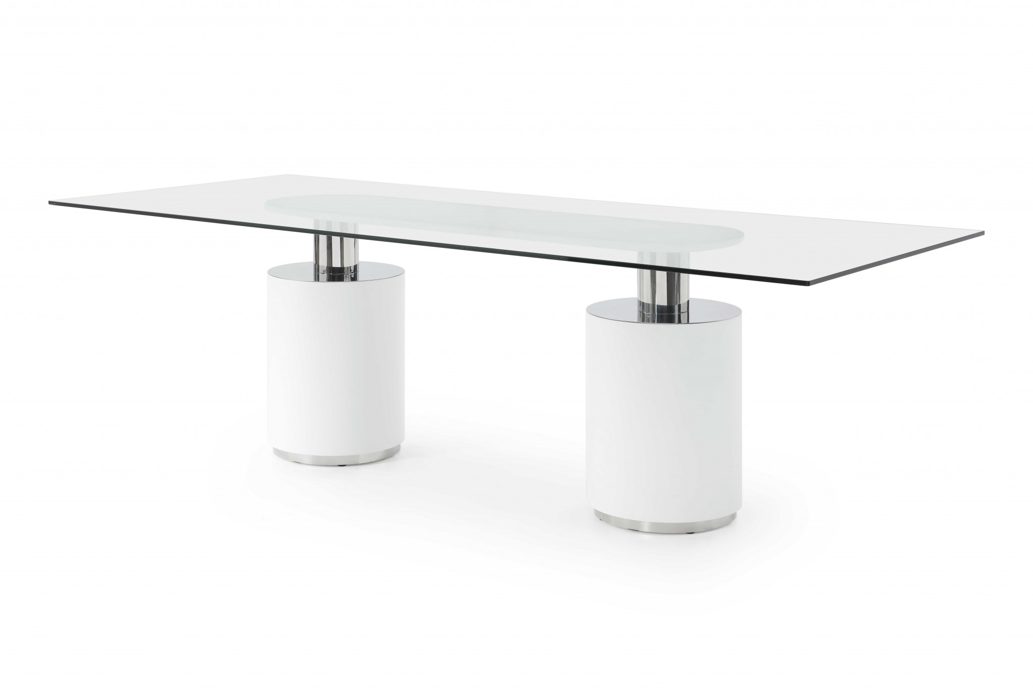 94" X 39" X 30" White Glass Stainless Steel Dining Table