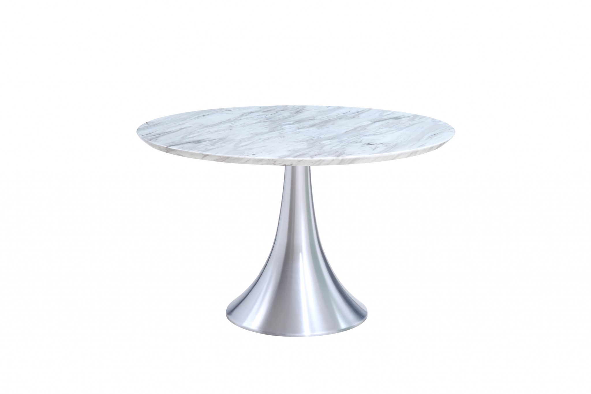 43" X 43" X 30" White Marble Stainless Steel Round Dining Table