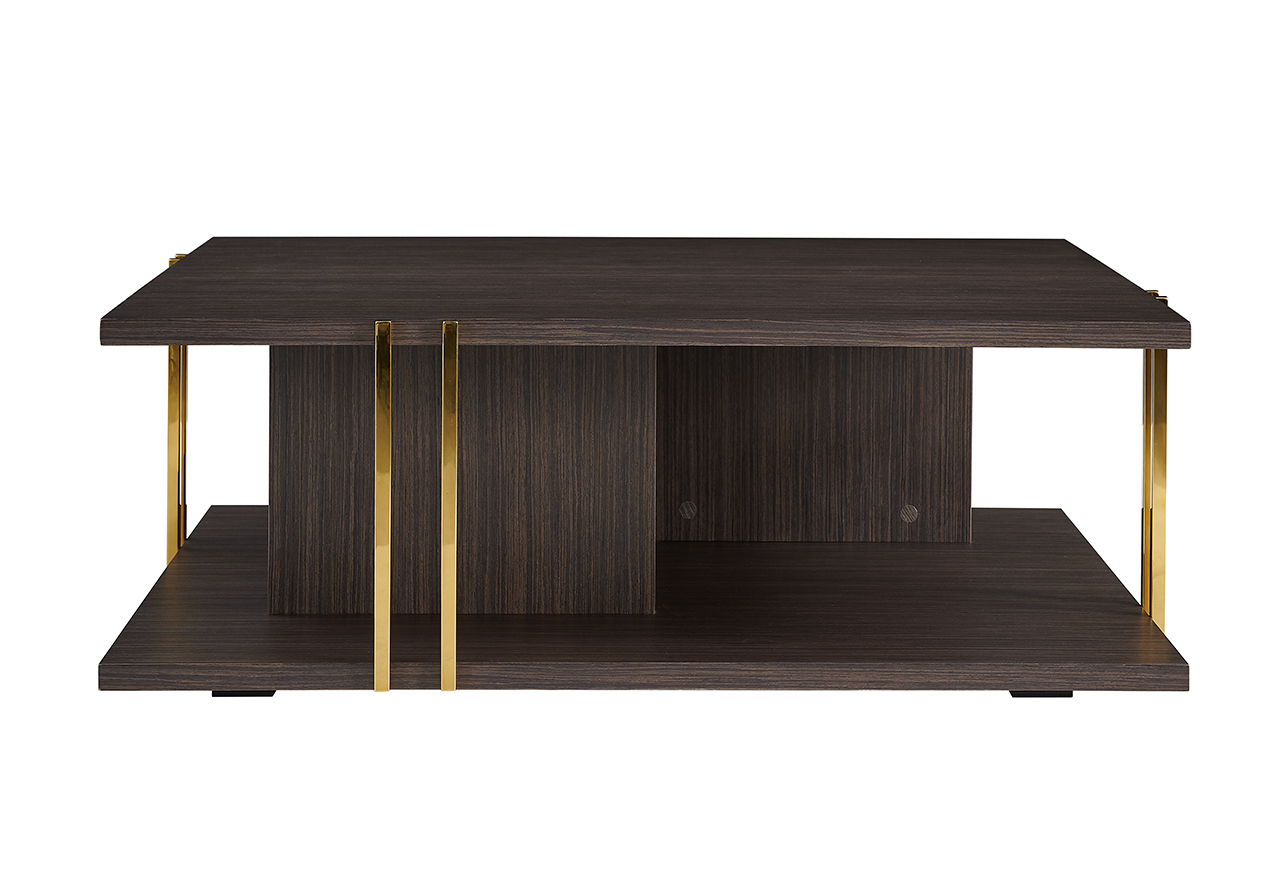 41.5" X 41.5" X 15" Wenge and Gold Square Coffee Table