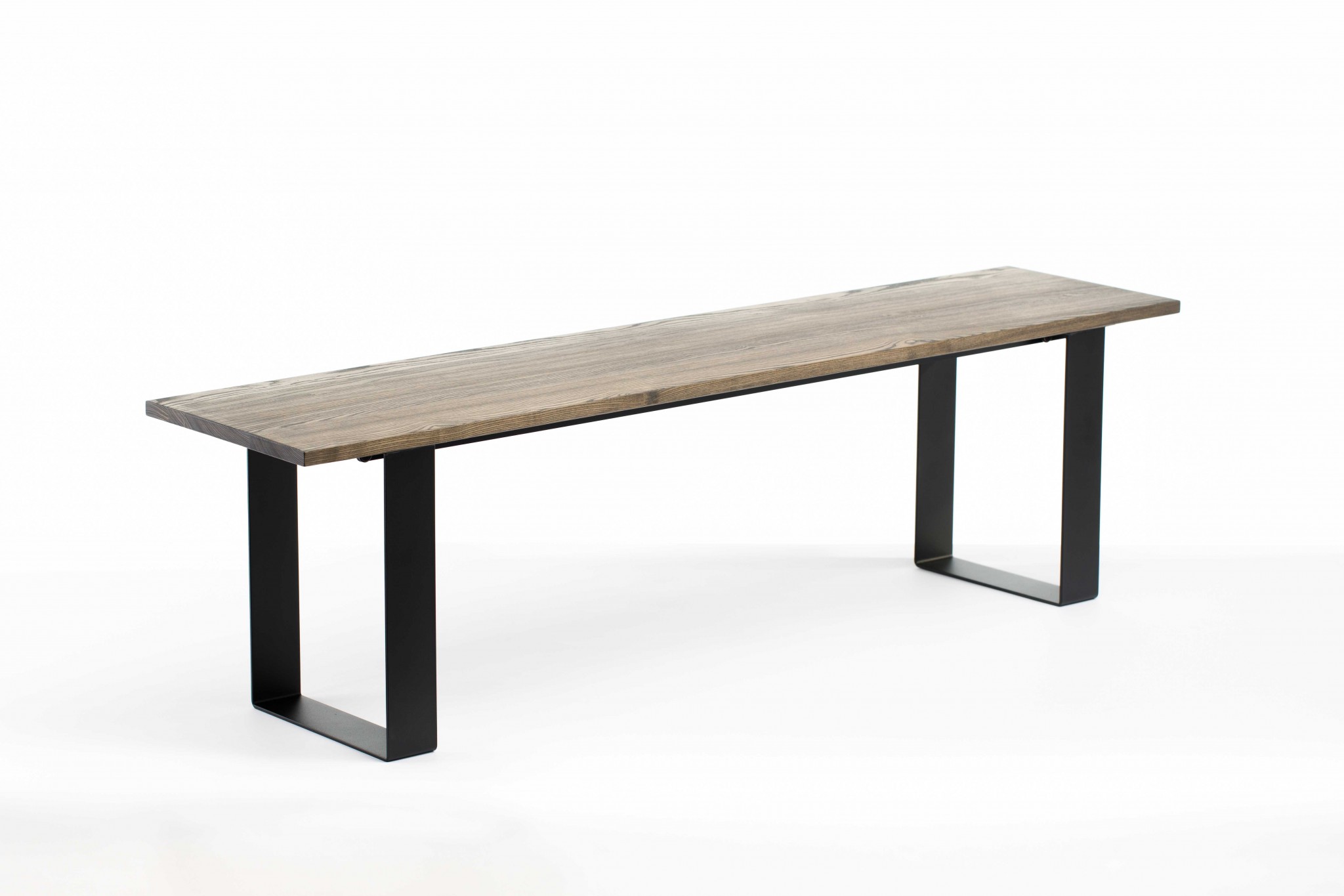 60" Charcoal Ash Wood And Black Steel Entryway Dining Bench