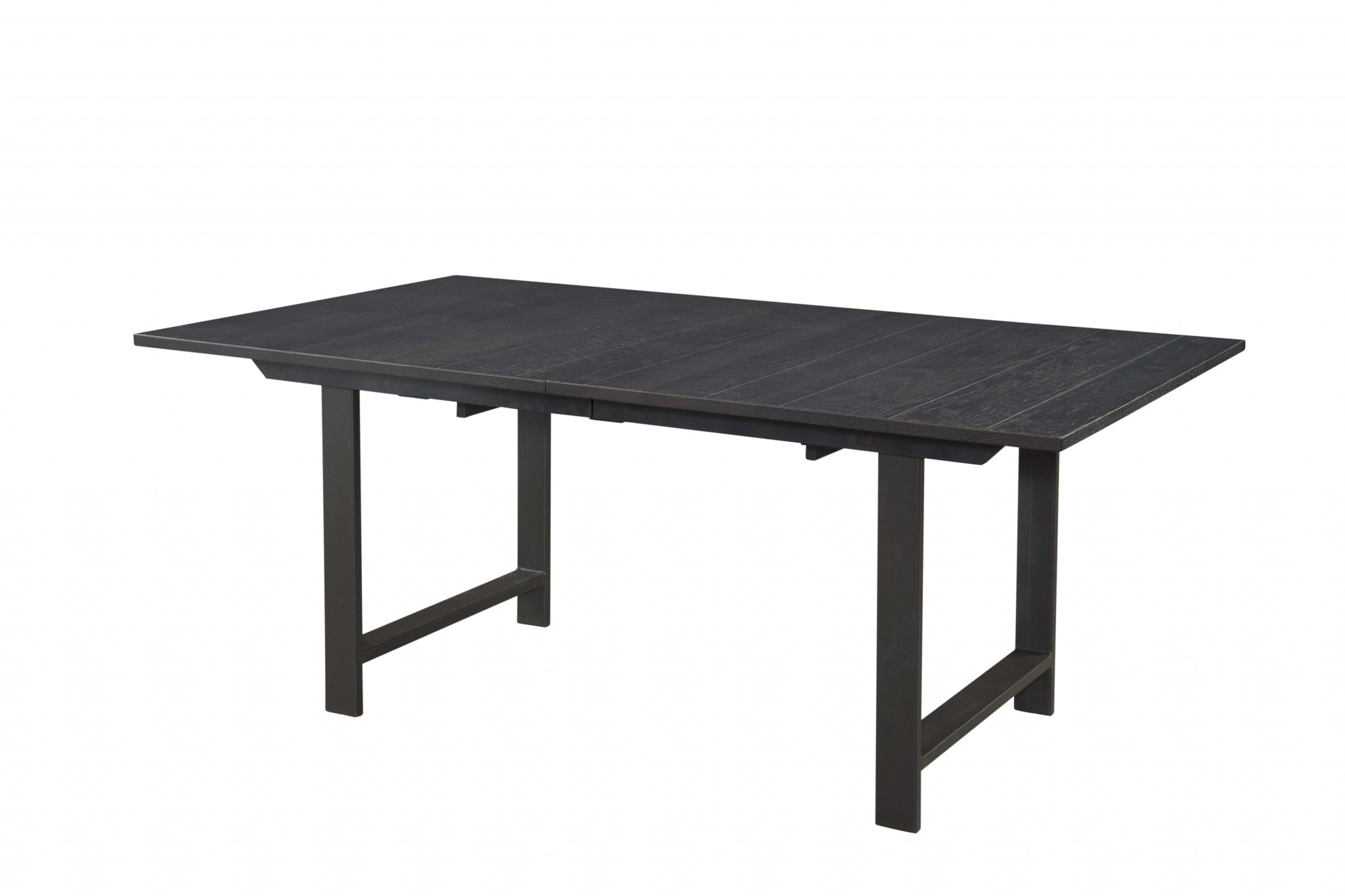 72" X 42" X 30" Charcoal Rough Cut Oak And Steel Reclaimed Saw Marks Table With 18" Leaf