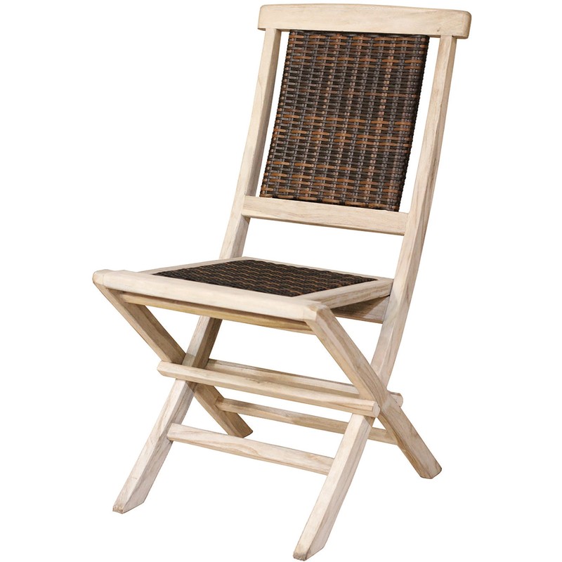 Compact Teak Folding Chair wRattan in Driftwood Finish
