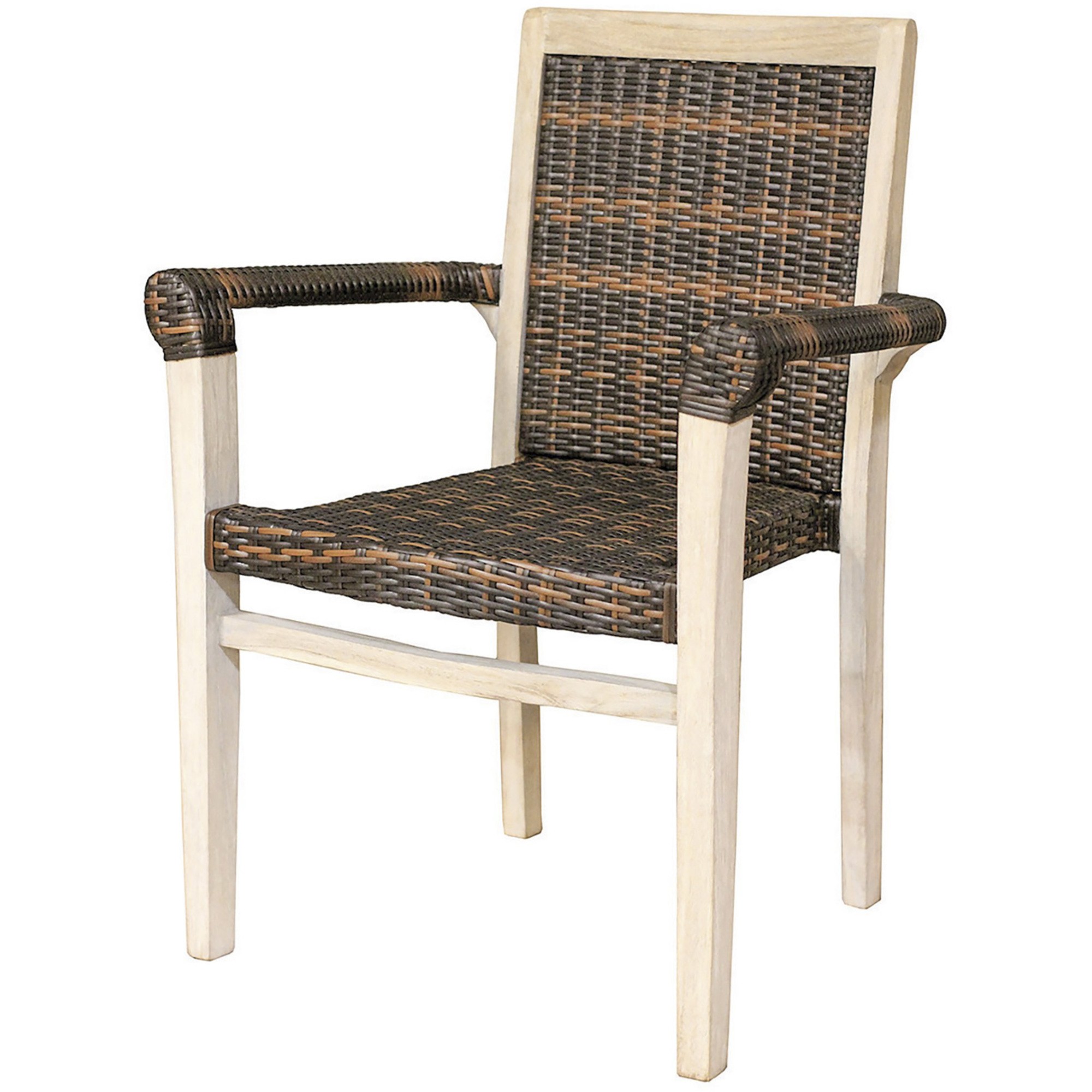 Compact Teak Arm Chair wRattan in Driftwood Finish