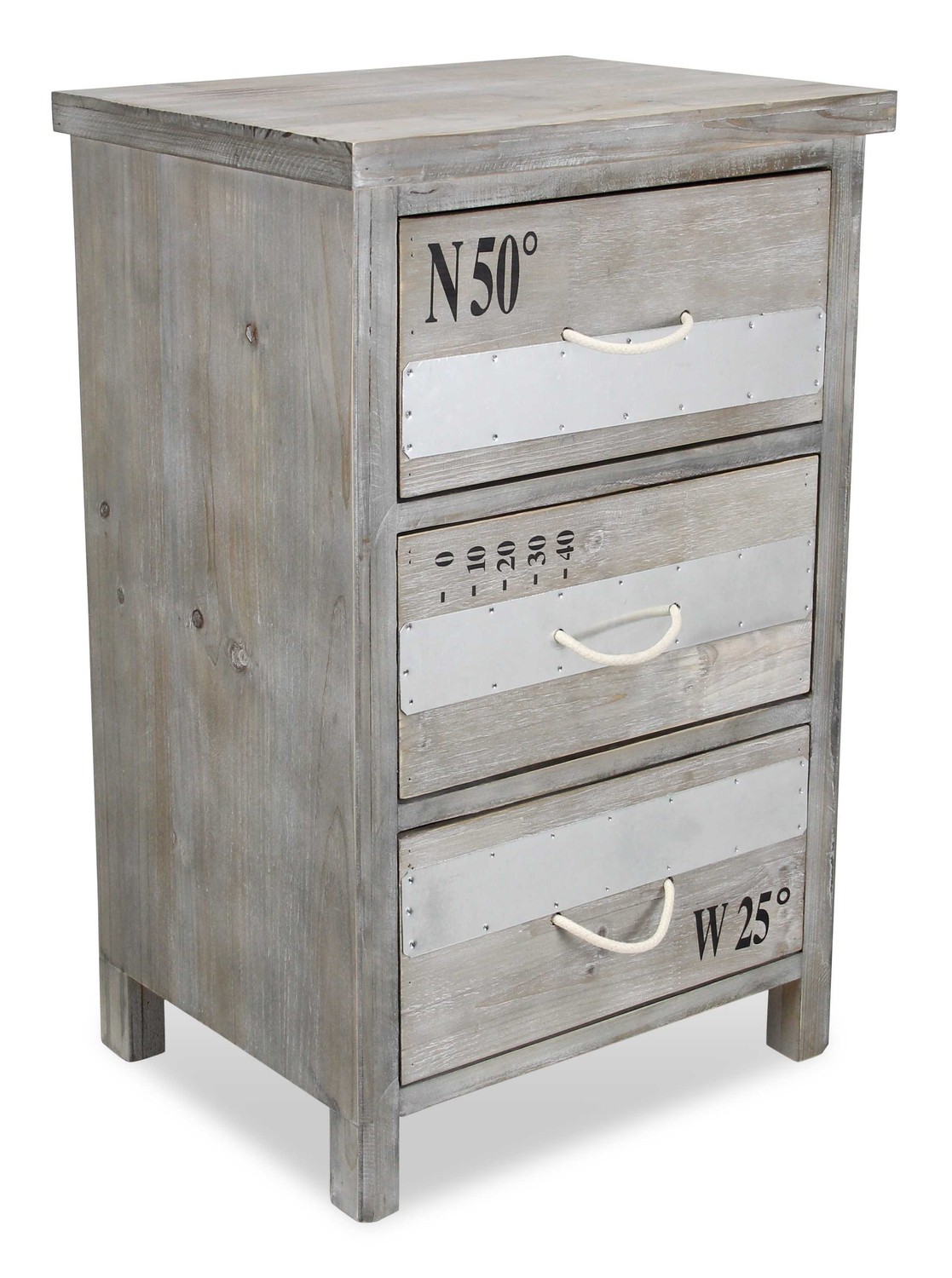 27" Gray Wooden Cabinet With 3 Drawers and Rope Handle