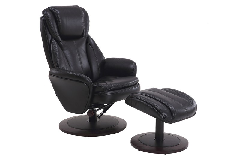 Comfy Black Onyx Faux Leather Recliner and Ottoman Set