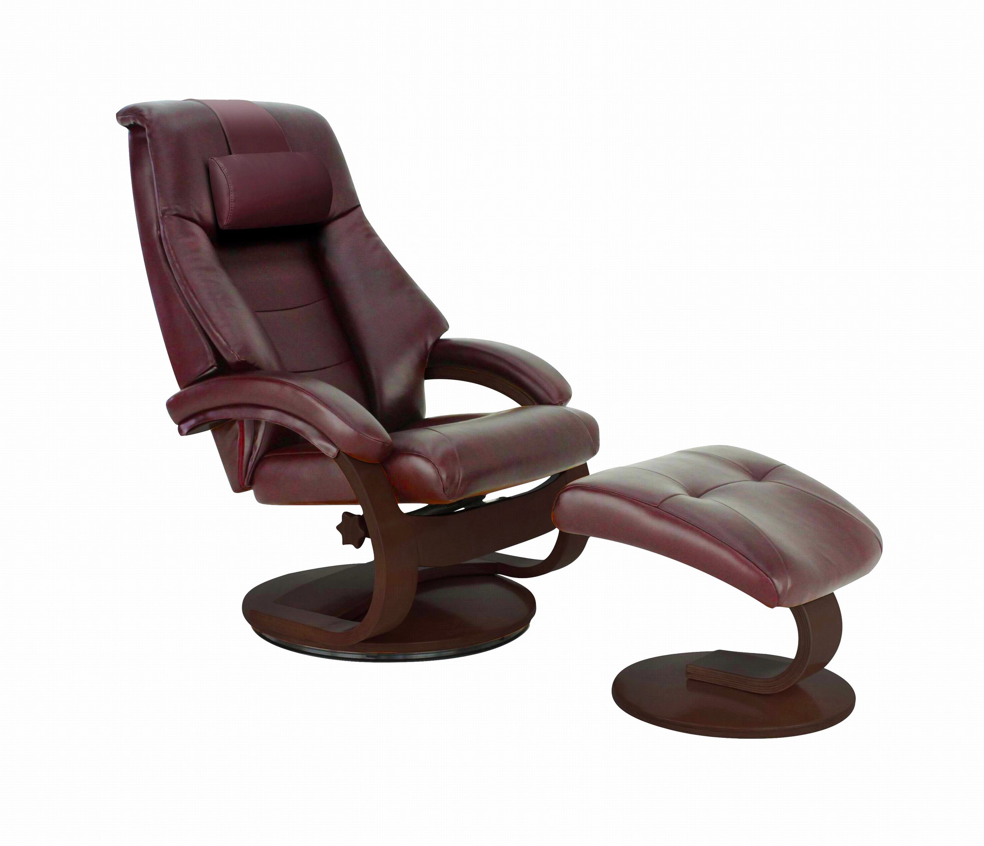 Burgundy Top Grain Leather Recliner and Ottoman