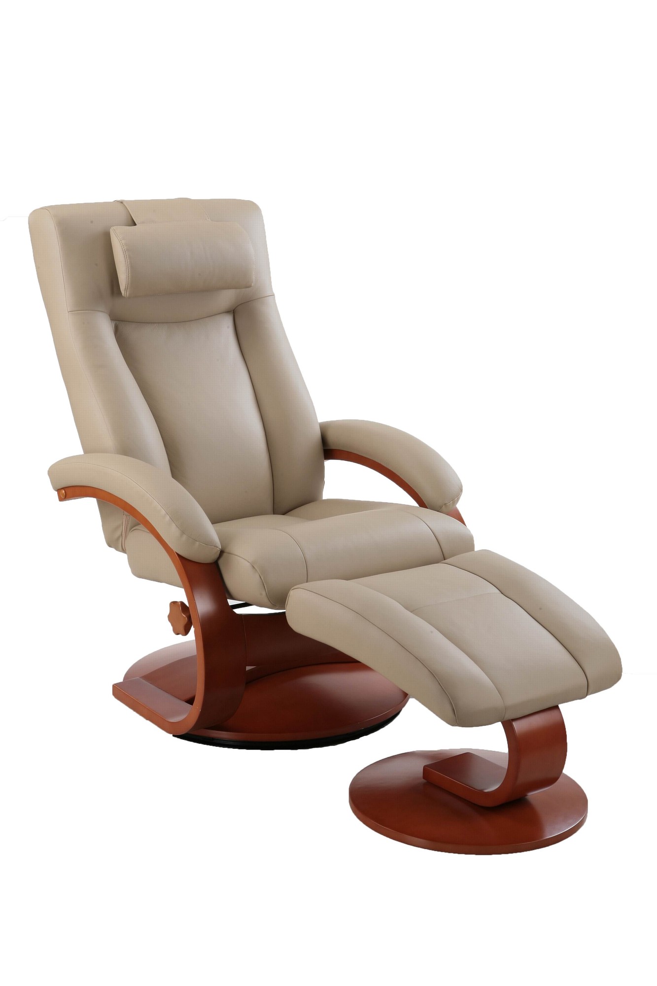 Cobblestone Tan Top Grain Leather Recliner and Ottoman with Pillow