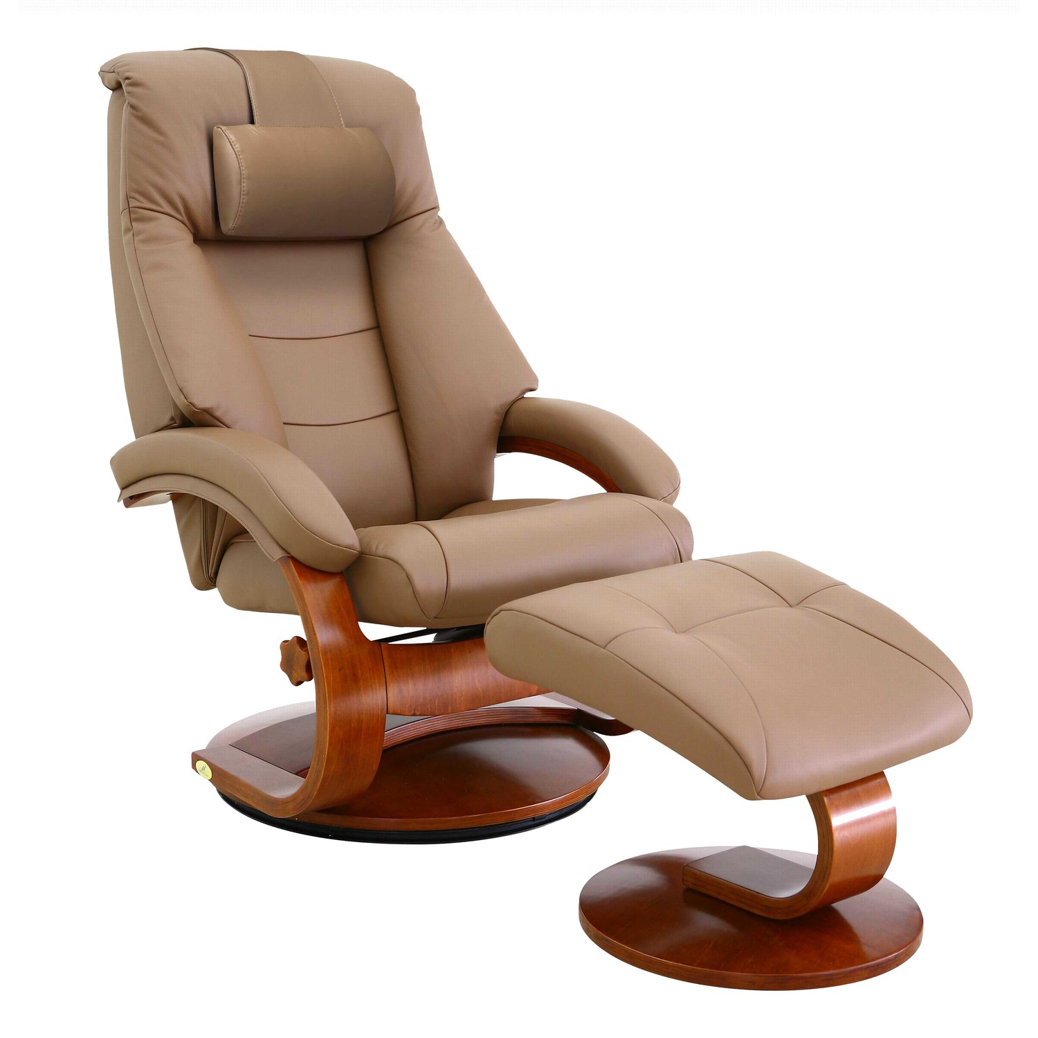 Tan Top Grain Leather Recliner and Ottoman with Pillow