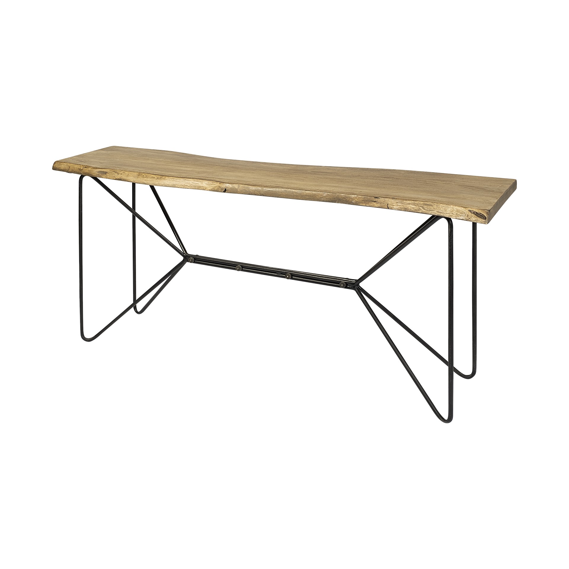 Light Brown Live Edge Solid Acacia Wood Console Table With Black Matte Iron Frame