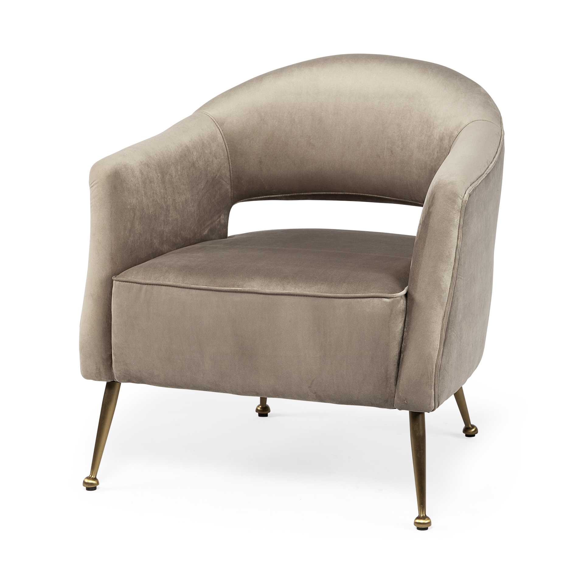 Taupe Velvet Wrap Brass Accent Chair with Metal Base
