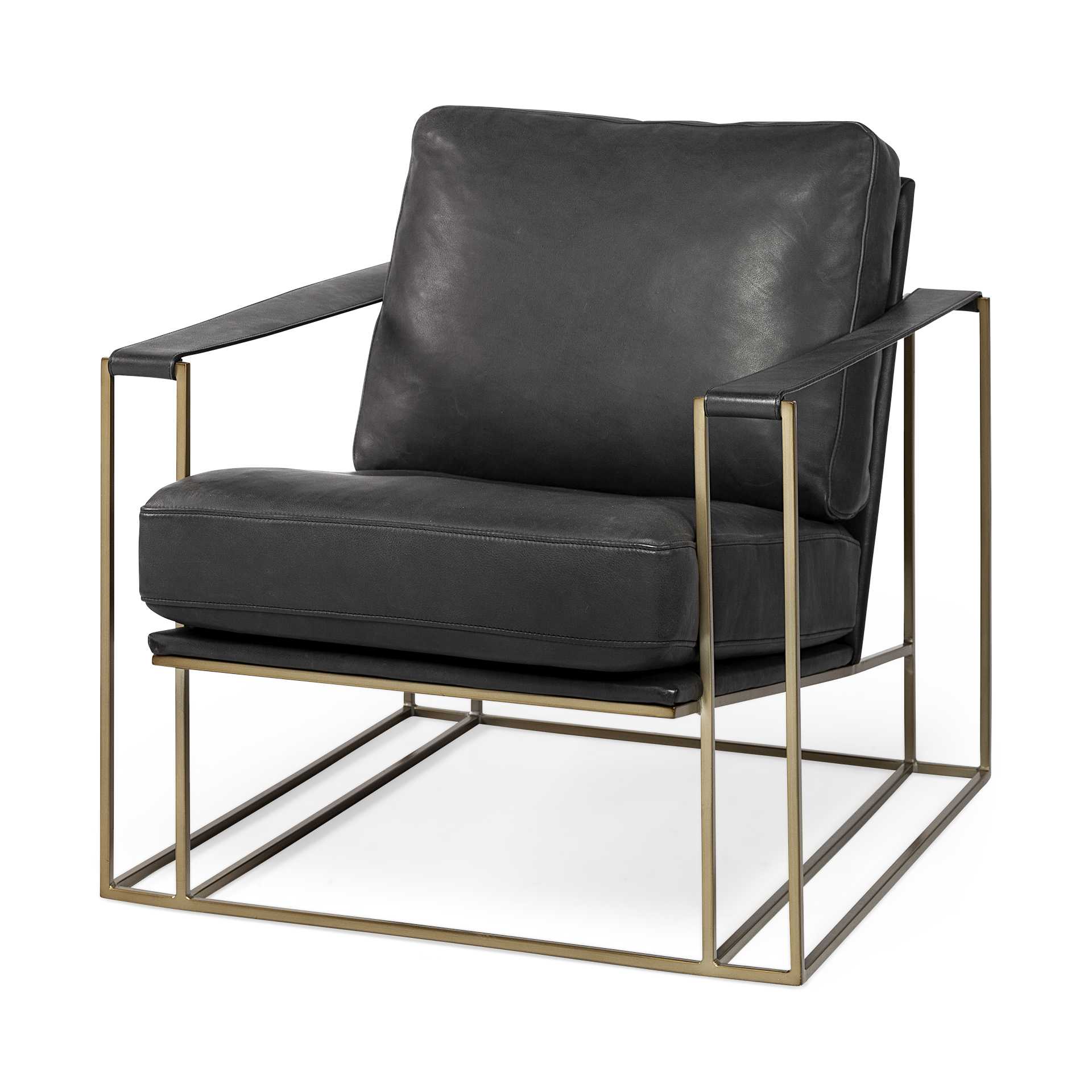 Black Leather Wrap Gold Accent Chair with Metal Frame