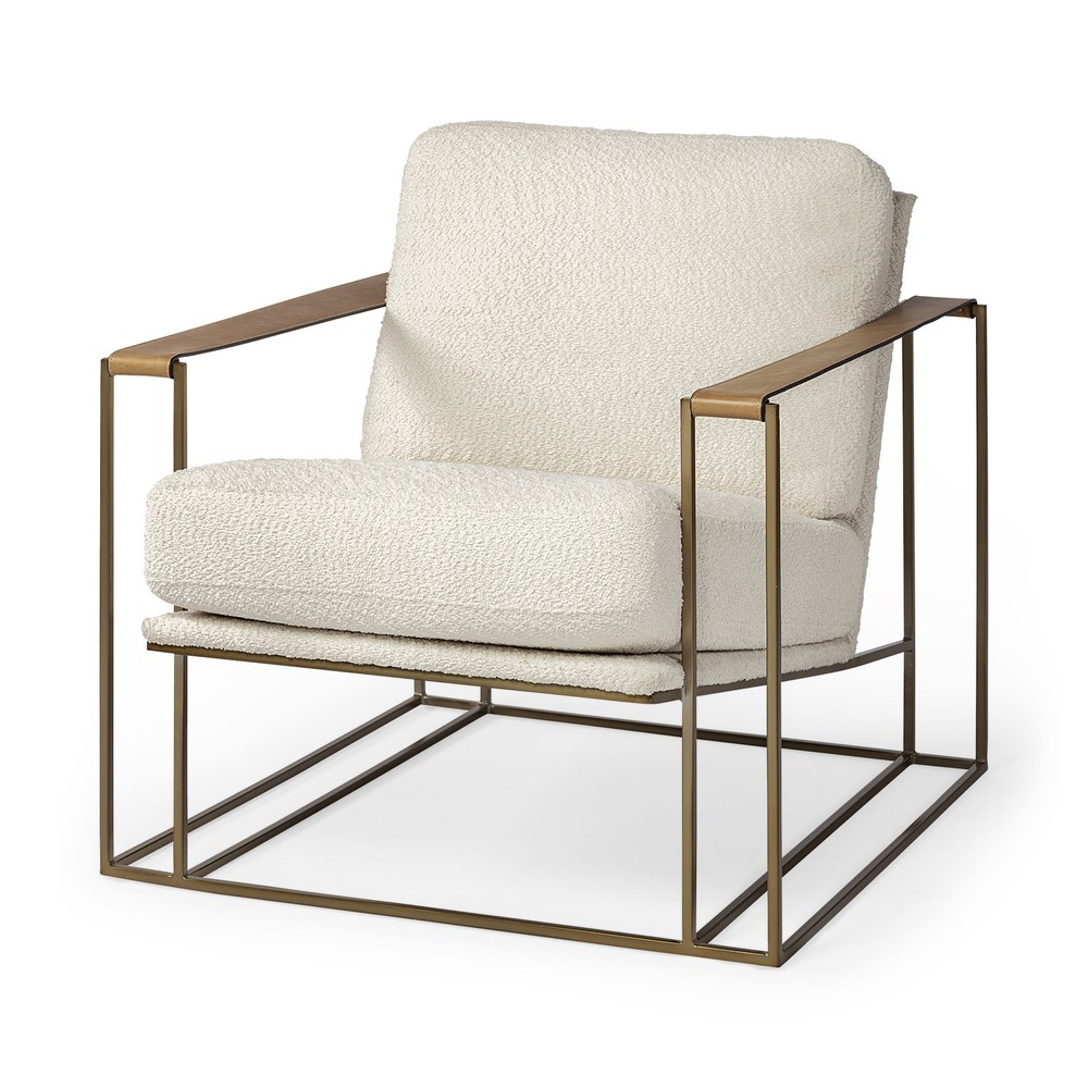 Cream Fabric Wrap Gold Accent Chair with Metal Frame