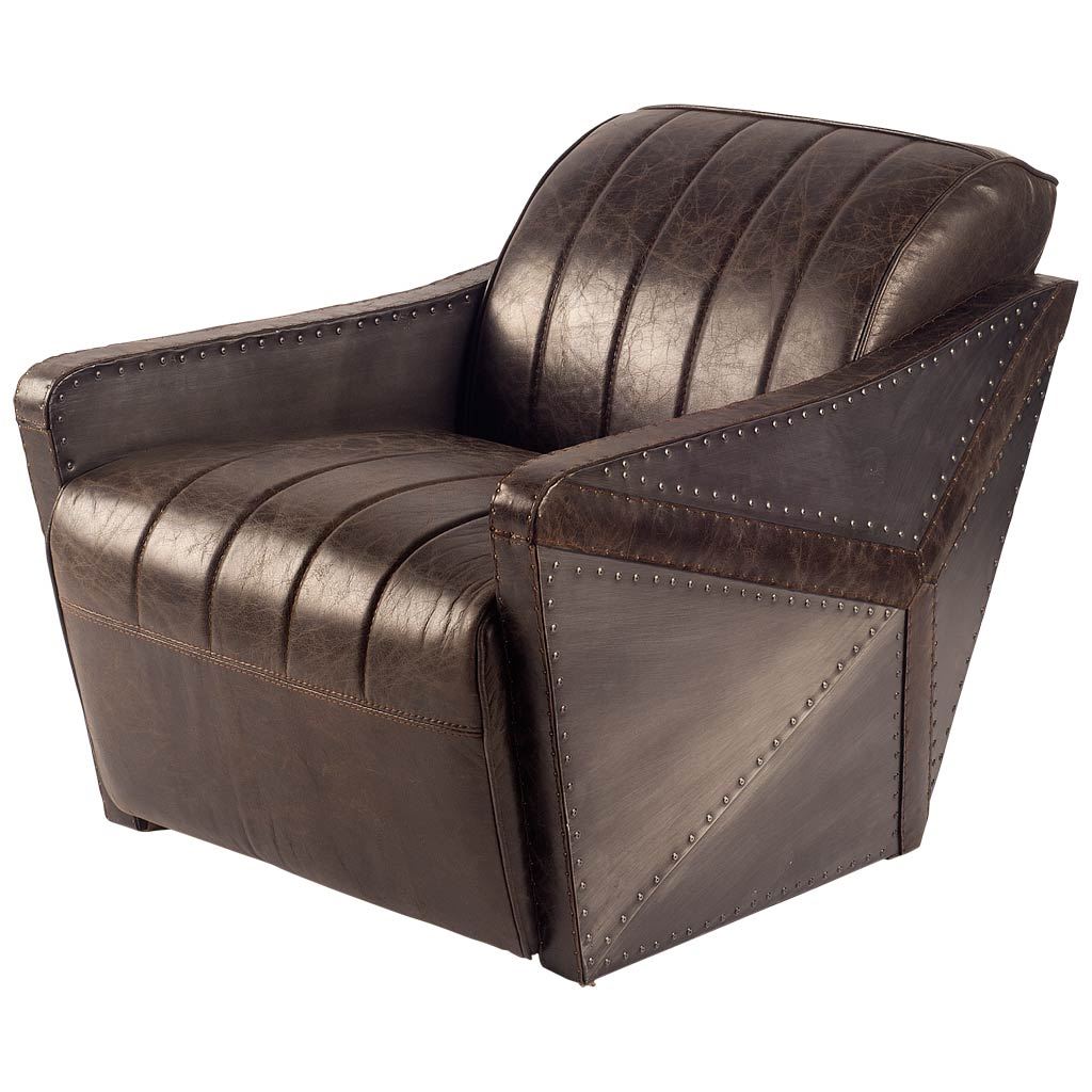Brown Leather Body Accent Chair with Studded Details