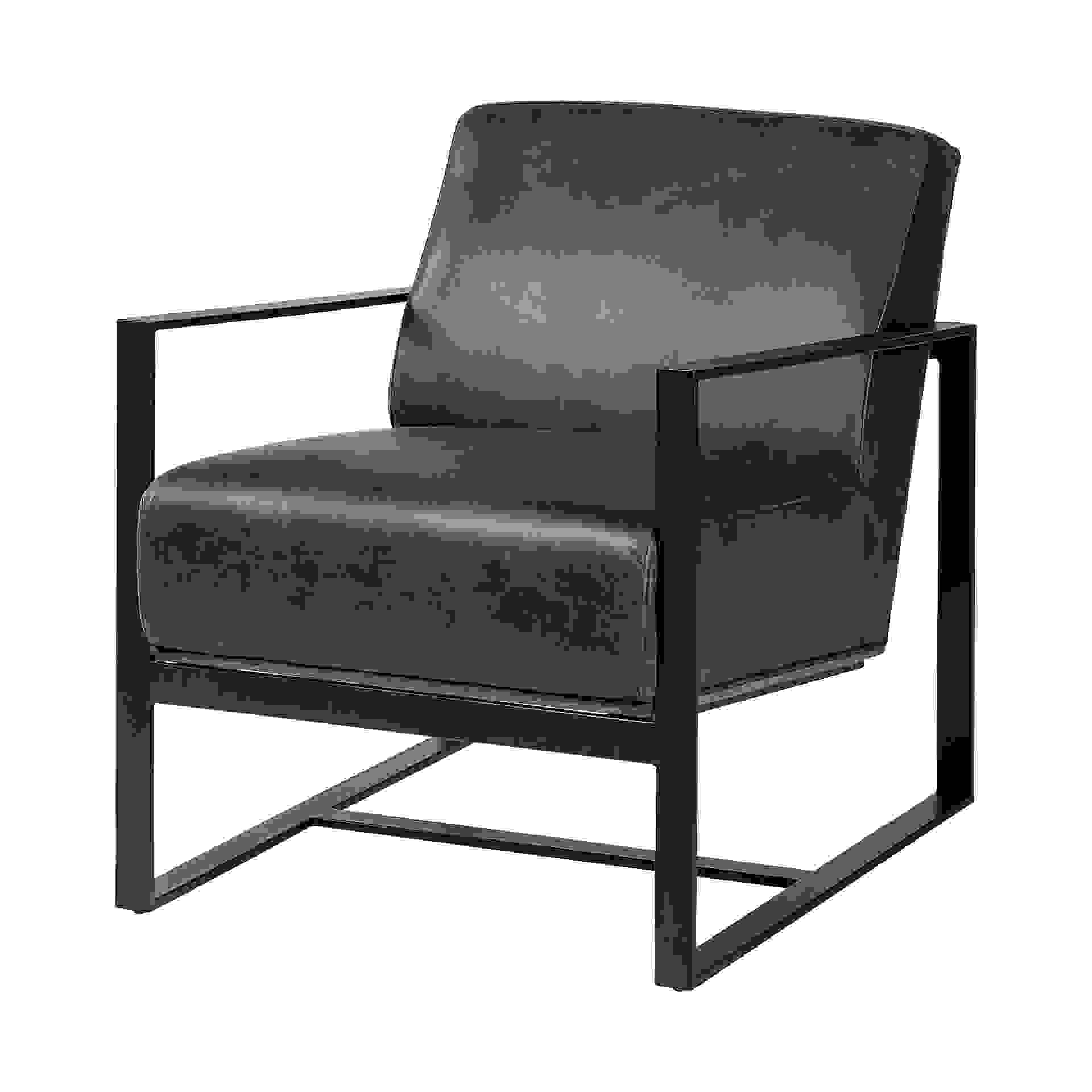 Ebony Genuine Leather Wrapped Accent Chair with Metal Frame