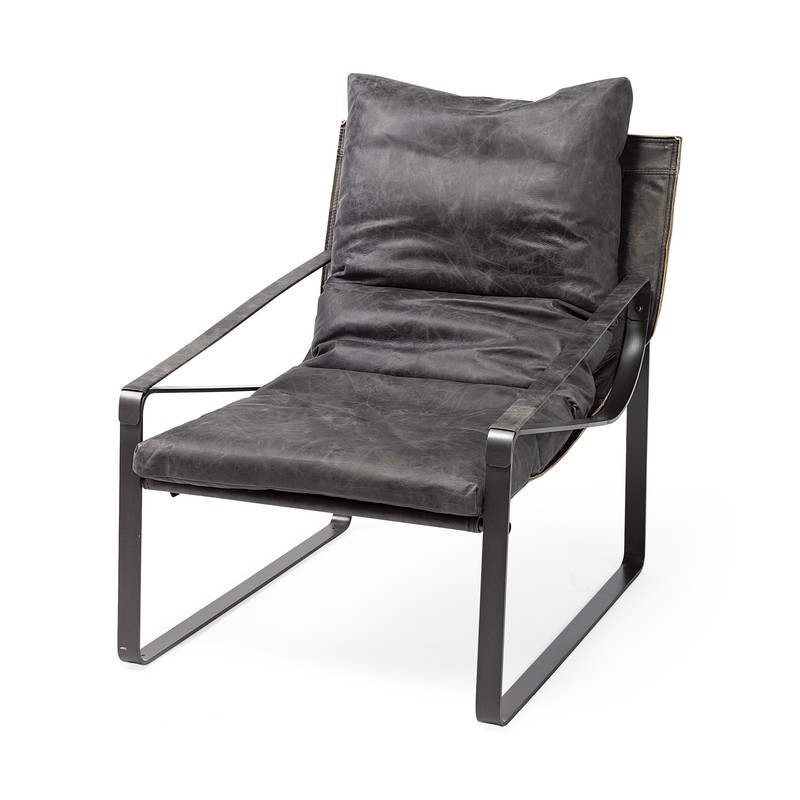 Black Leather Body Accent Chair with Metal Frame