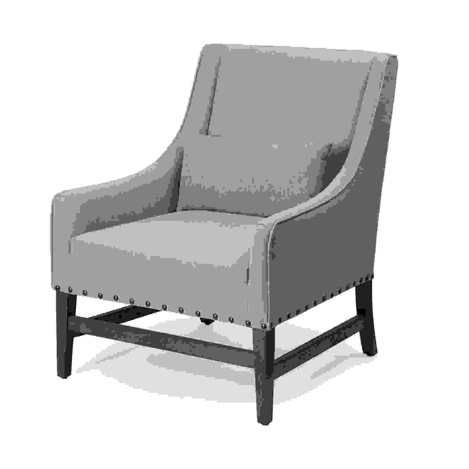 Gray Linen Upholstered High Back Accent Chair with Wooden Frame
