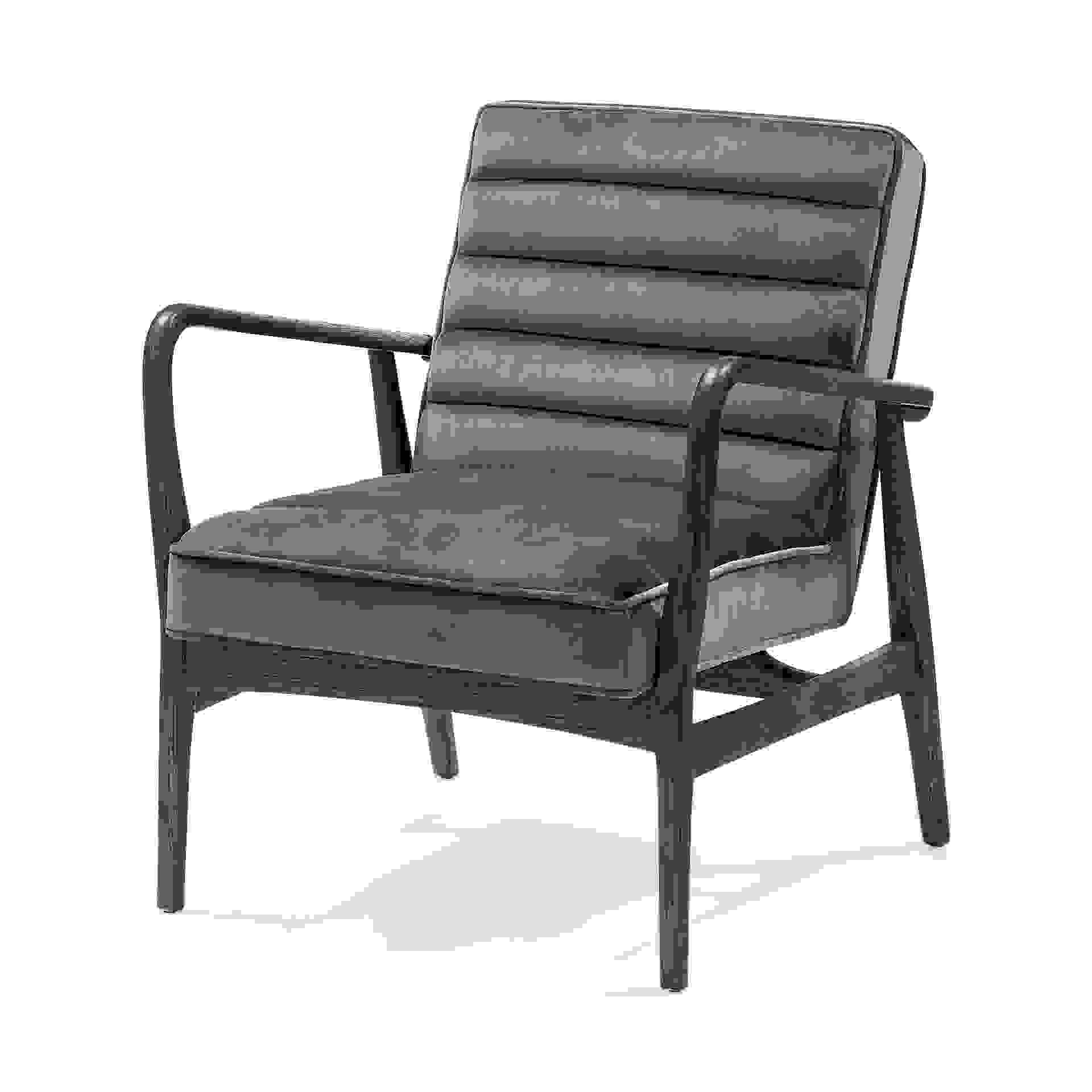 Gray Velvet Wrapped Dark Brown Accent Chair with Wooden Frame