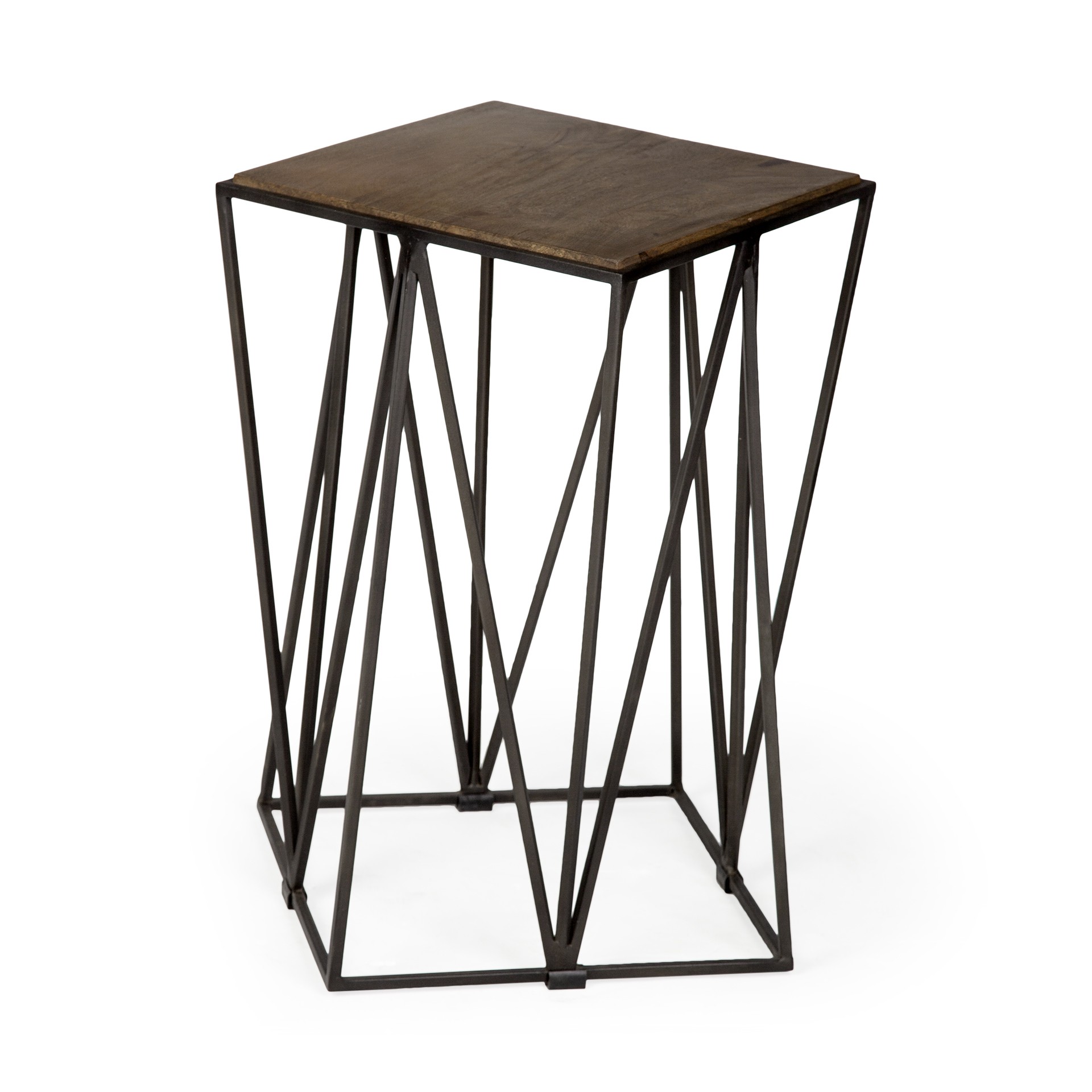 Walnut Wood Squre Top Side Table with Geometric Iron Frame