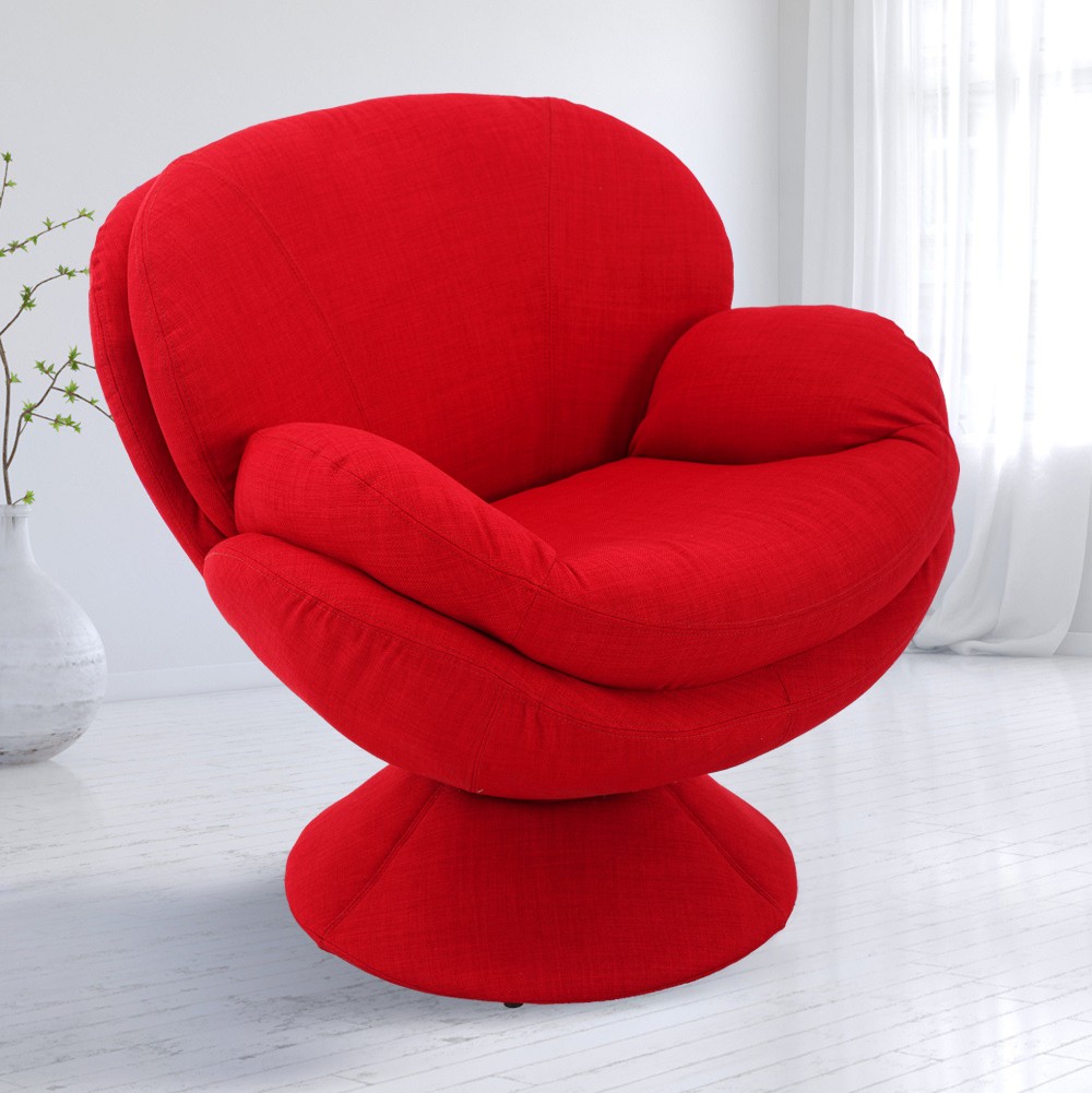 Comfy Red Swivel Wing Arms Accent Chair