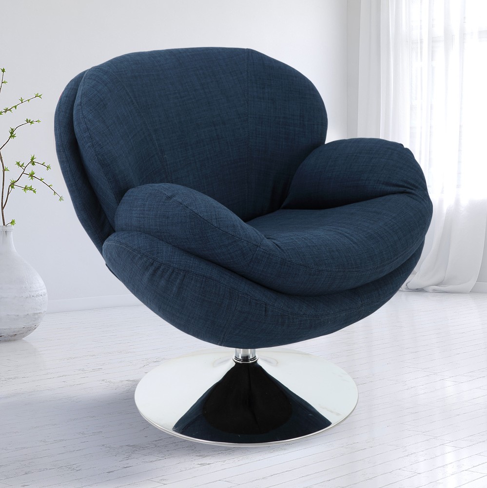 Comfy Denim Swivel Wing Arms Accent Chair