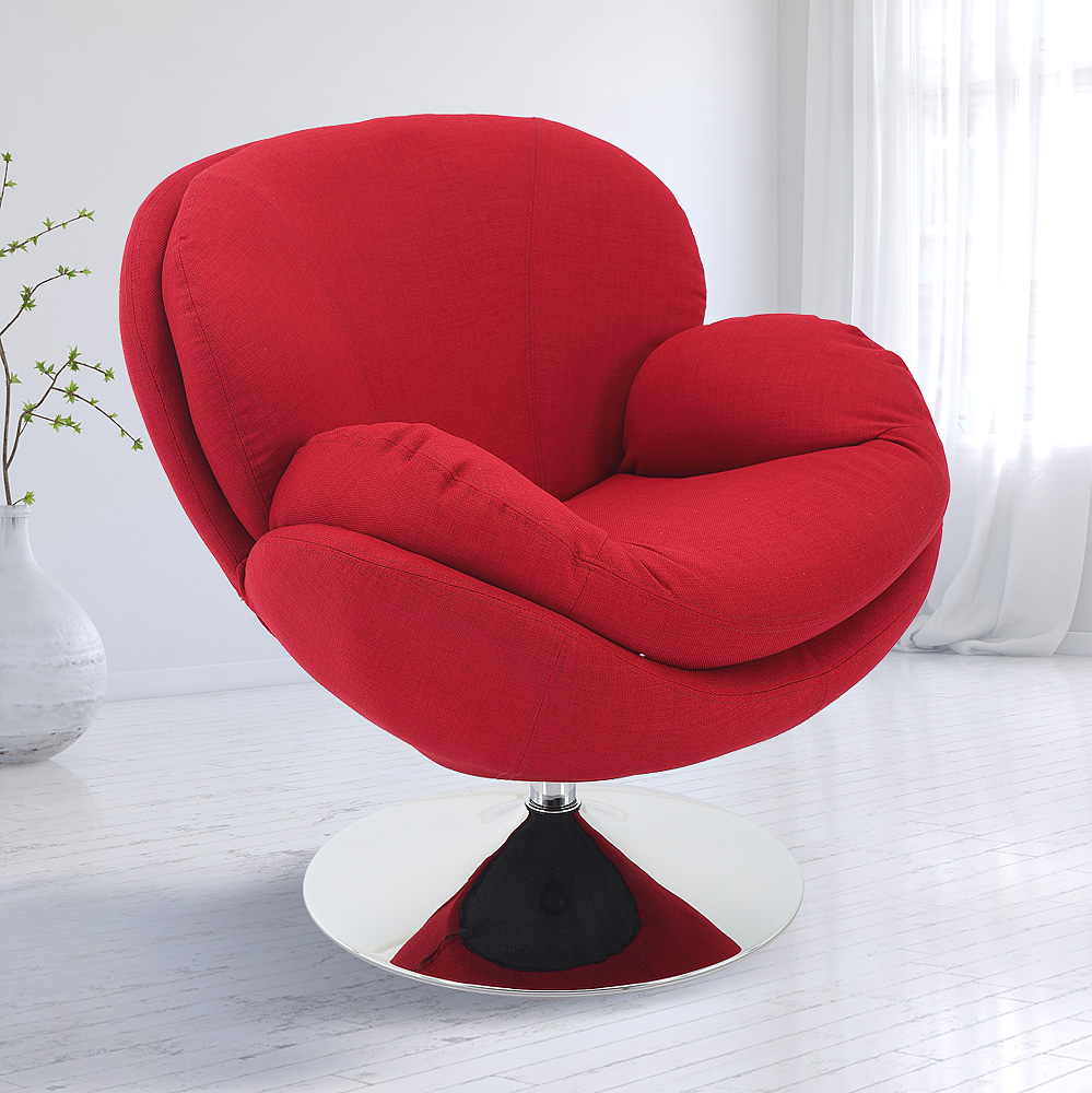 Comfy Red Swivel Wing Arms Accent Chair