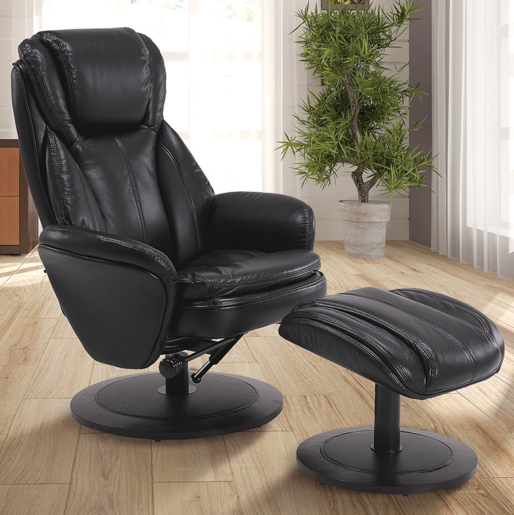 Black Faux Leather Swivel Adjustable Recliner and Ottoman Set