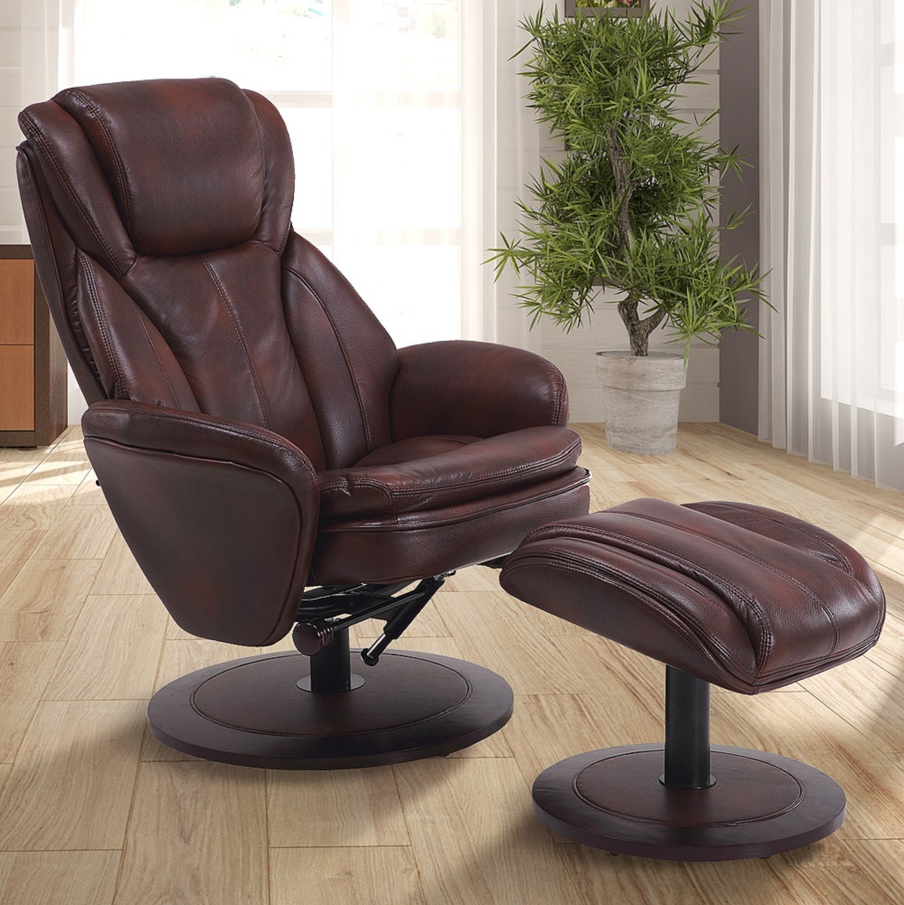 Whisky Faux Leather Swivel Adjustable Recliner and Ottoman Set