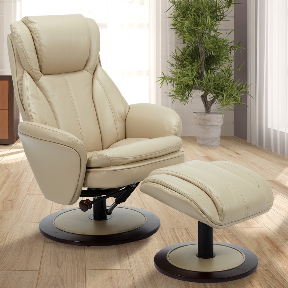 Cobblestone Faux Leather Swivel Adjustable Recliner and Ottoman Set
