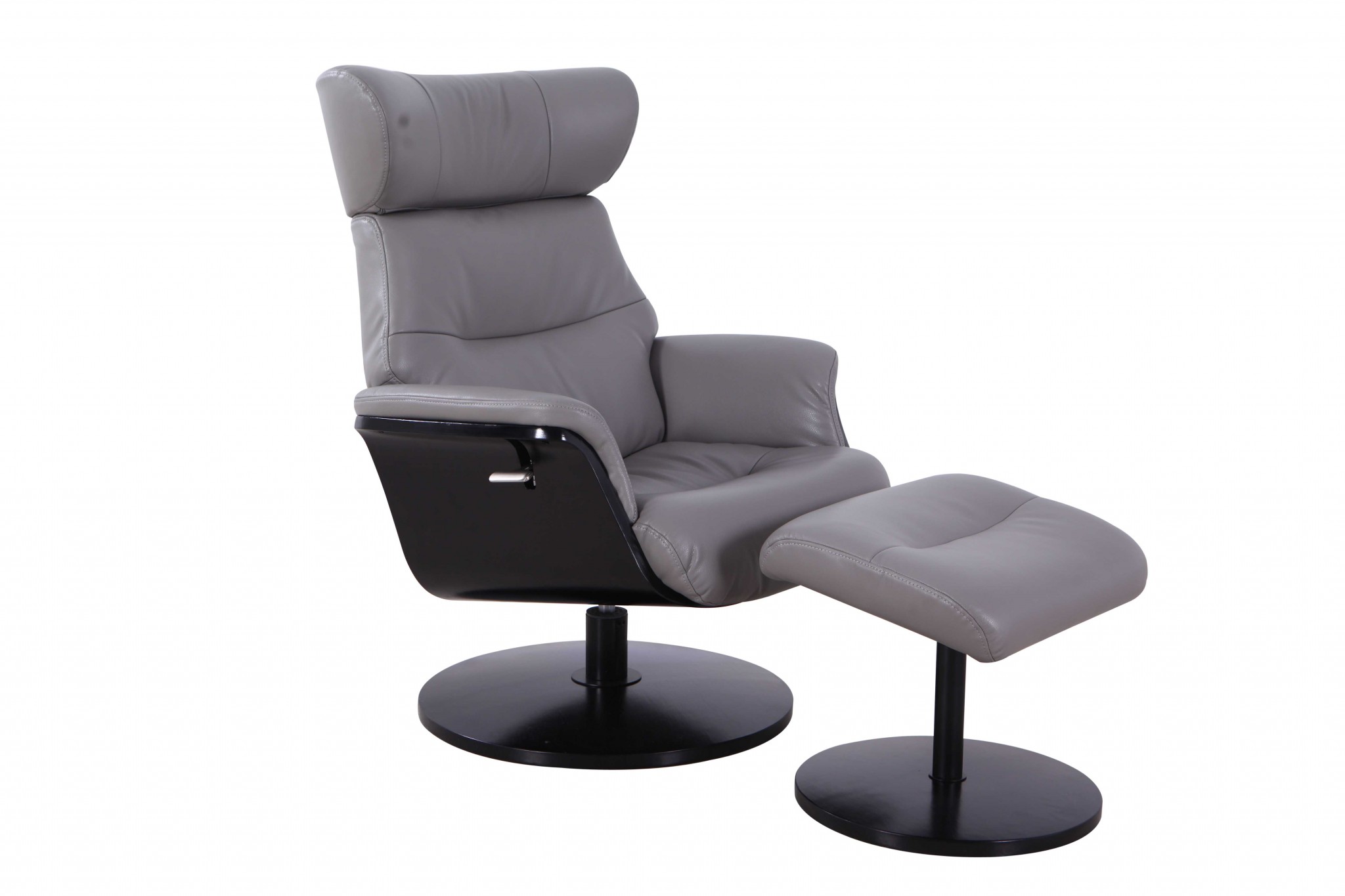 Steel Faux Leather Swivel Adjustable Recliner and Ottoman Set