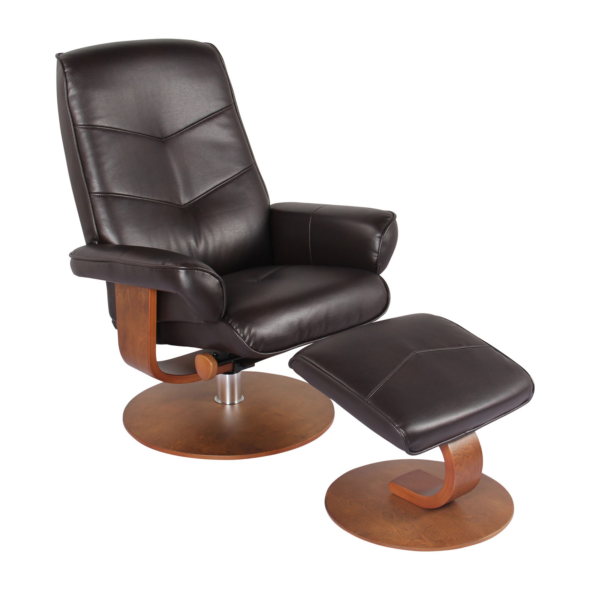 Contemporary Java Brown Swivel Recliner and Ottoman Set