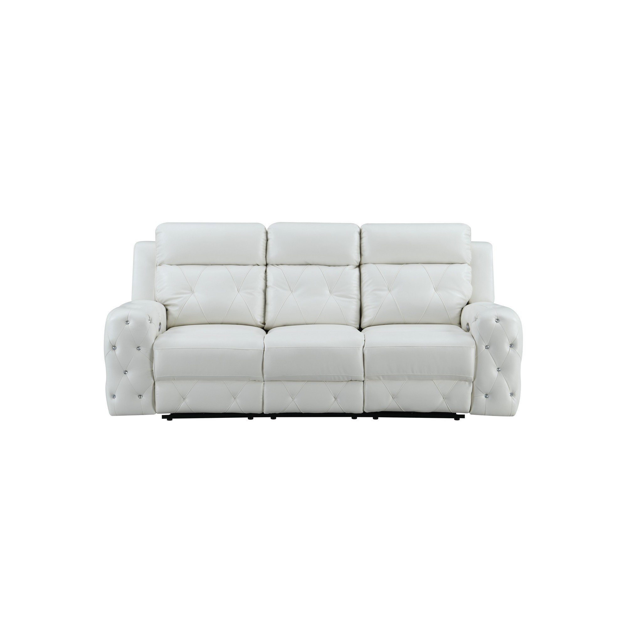 White Leather Gel Cover Power Reclining Sofa In Plushily Padded Seats Jewel Embellished Tufted Design Along With Recessed Arm