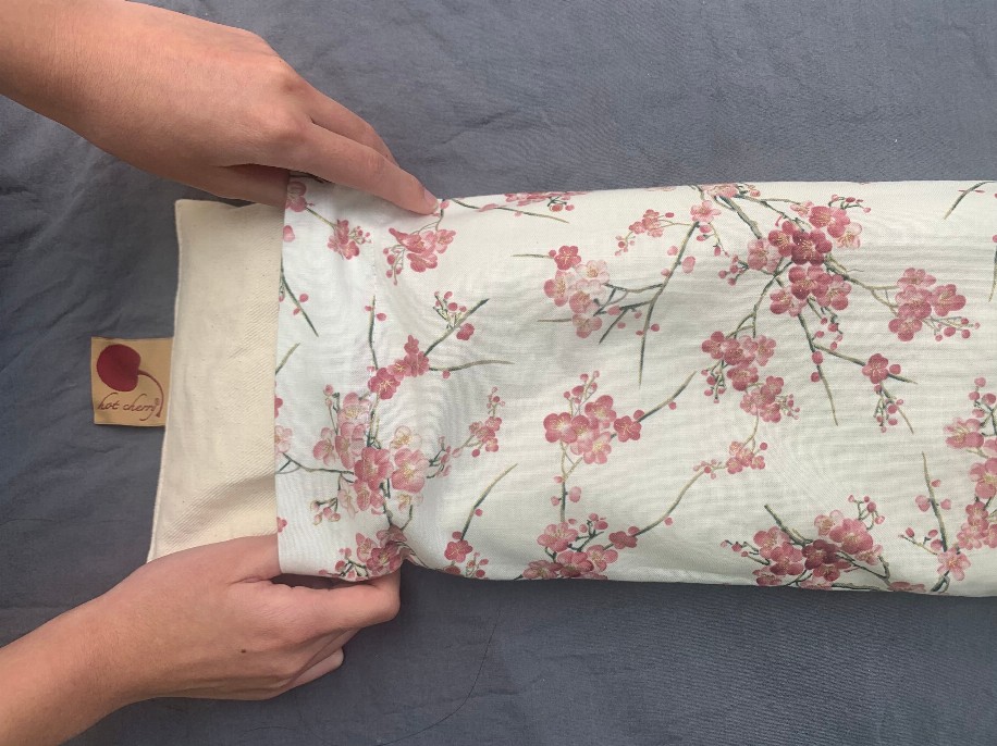 Hot Cherry Cervical/Rectangle Neck Pillow in Unbleached, Pre-washed, with Cherry Blossom Pillowcase